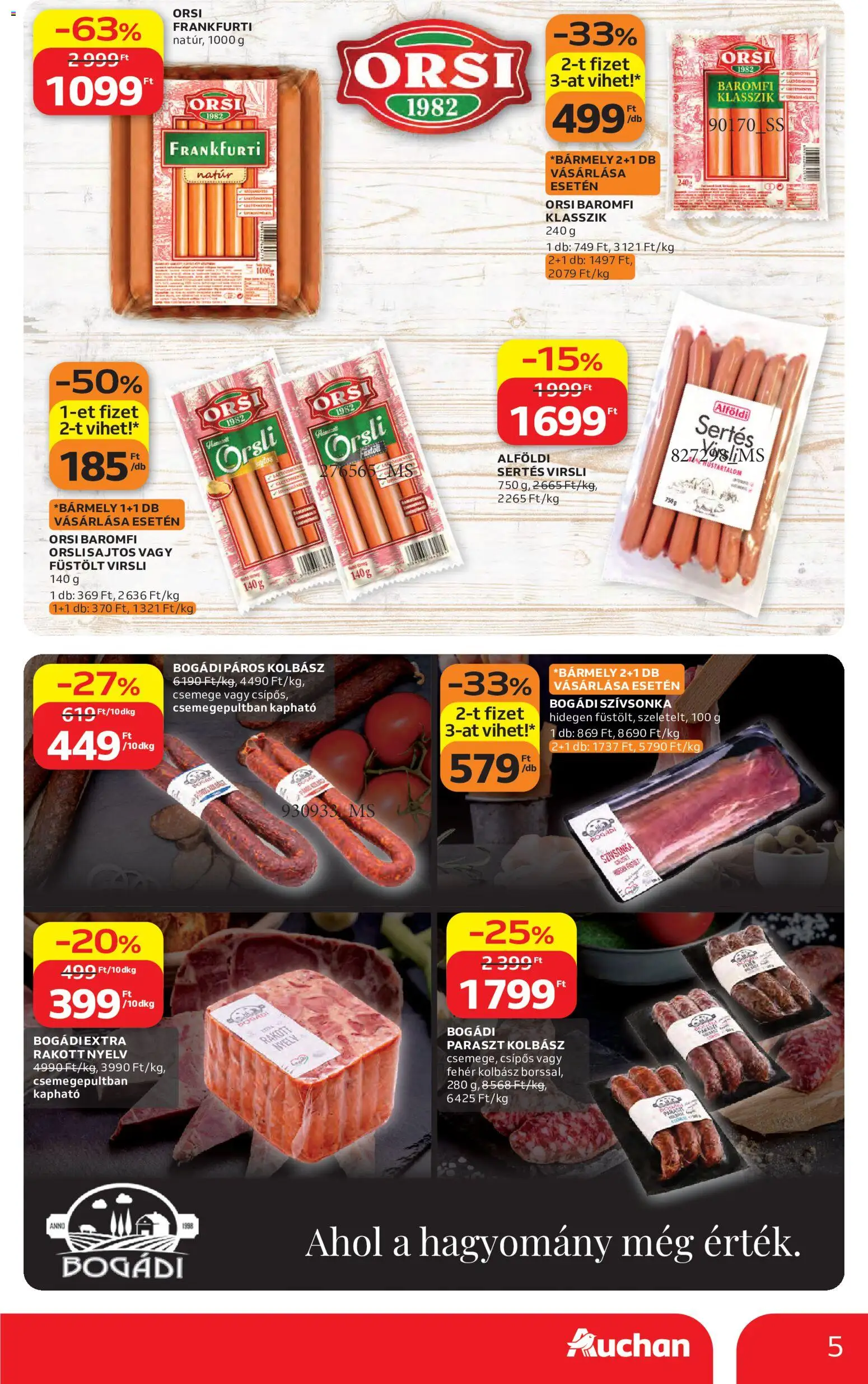 Auchan akciós ujság - amely érvényes a következő dátumtól: 2026.09.10. | Oldal: 5 | Termékek: Baromfi, Sertés virsli, Csemege, Fehér kolbász
