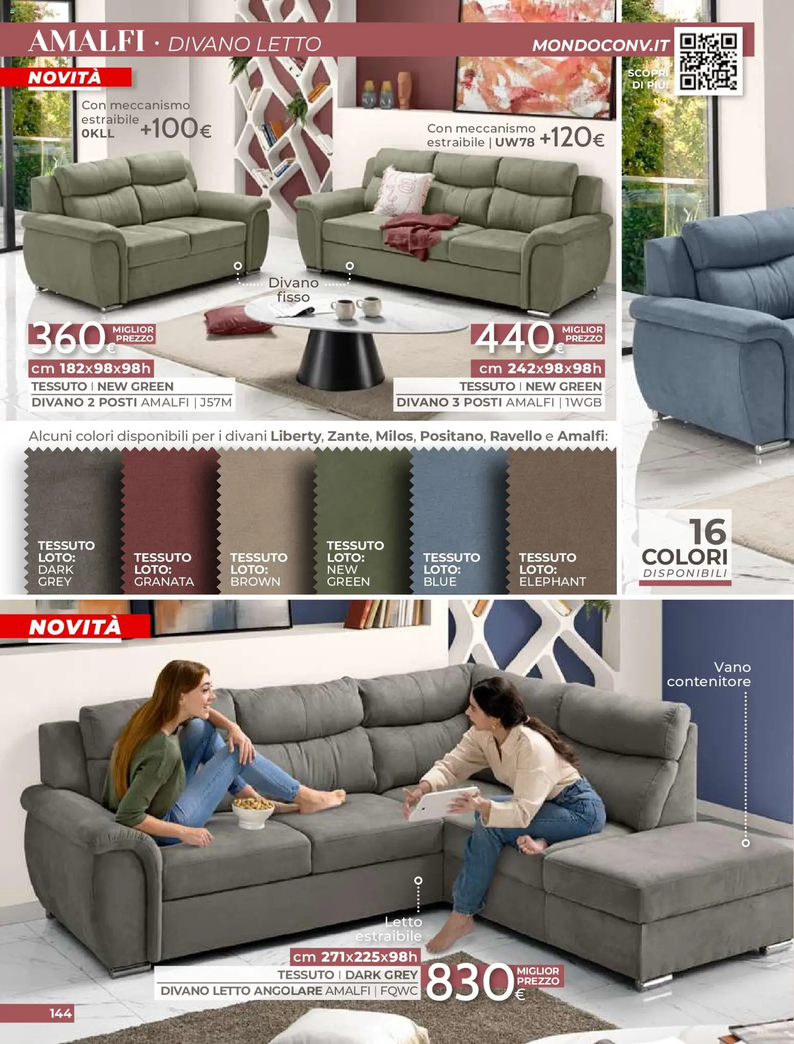 Volantino Mondo Convenienza del 01/09/2026 | Pagina: 146 | Prodotti: Divano letto, Contenitore, Letto, Divano