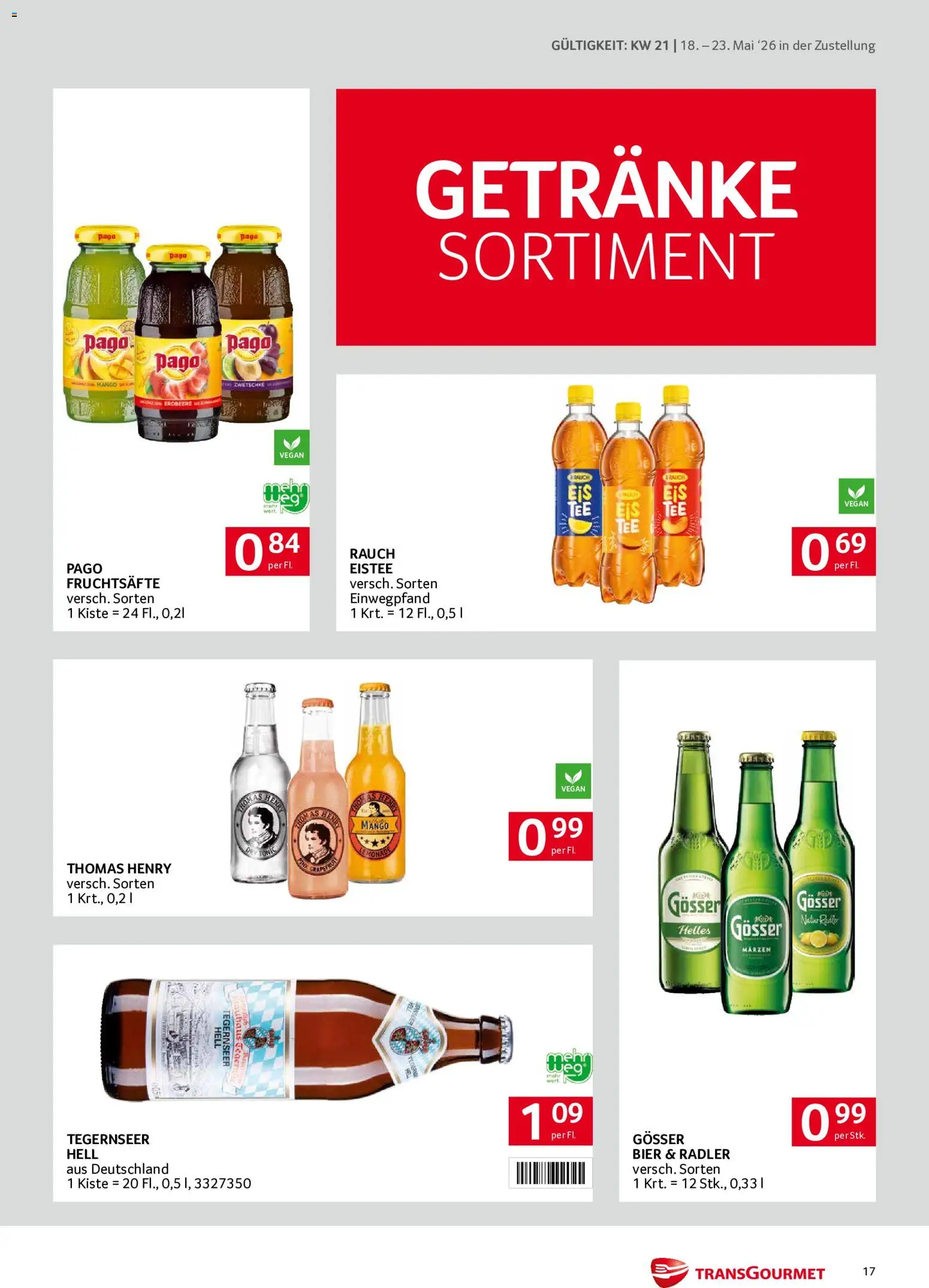 Transgourmet Zustellaktion gültig ab 18.05.2026 | Seite: 17 | Produkte: Mango, Bier