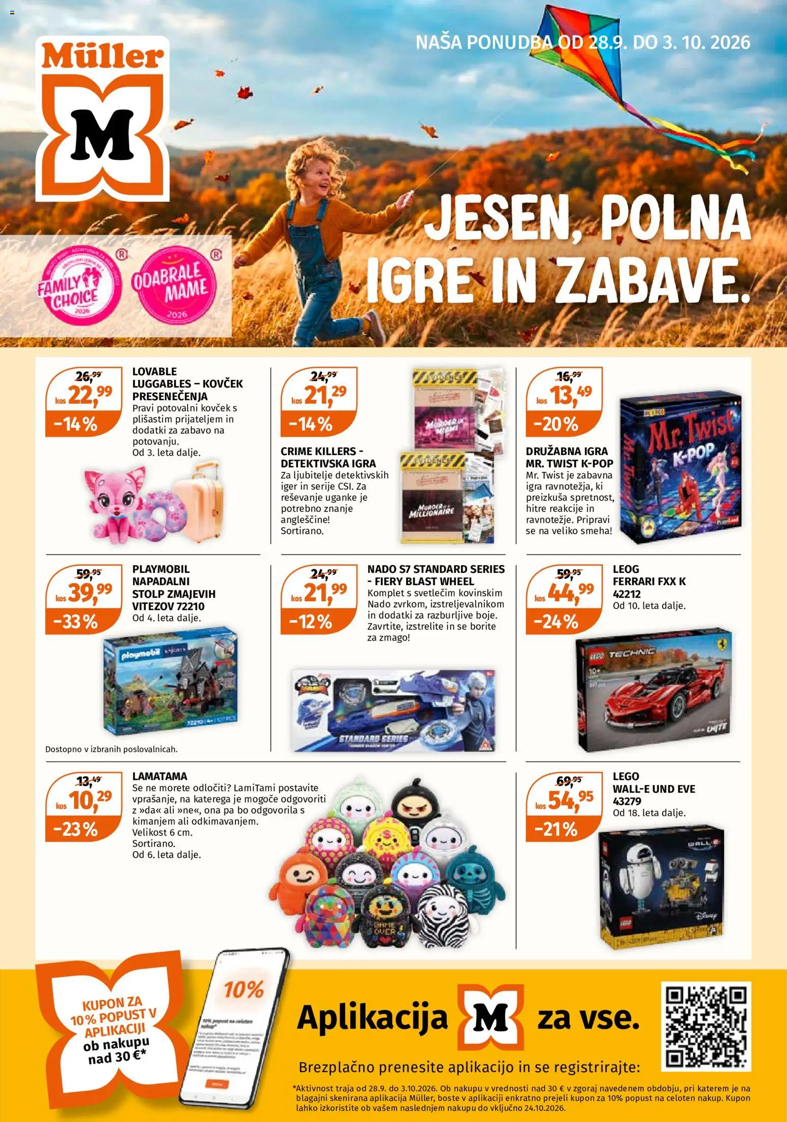 Novi Müller katalog ponudbe – veljaven od 28.09.2026 | Stran: 1 | Izdelki: Igra, Kos, Kovcek