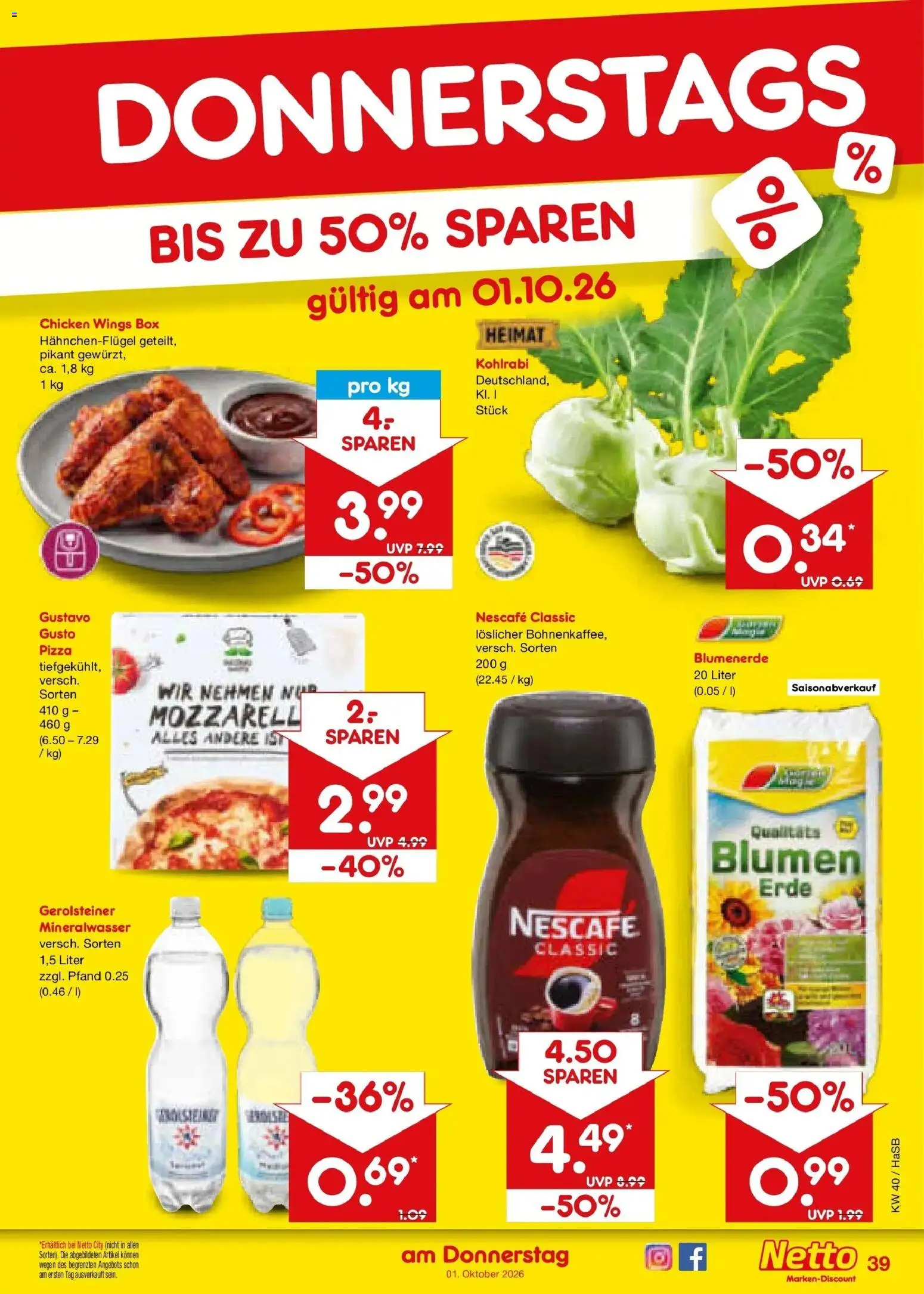 Netto Marken-Discount Prospekt Unna – gültig ab 28.09.2026 | Seite: 61 | Produkte: Nescafe, Blumen, Pizza, Gerolsteiner