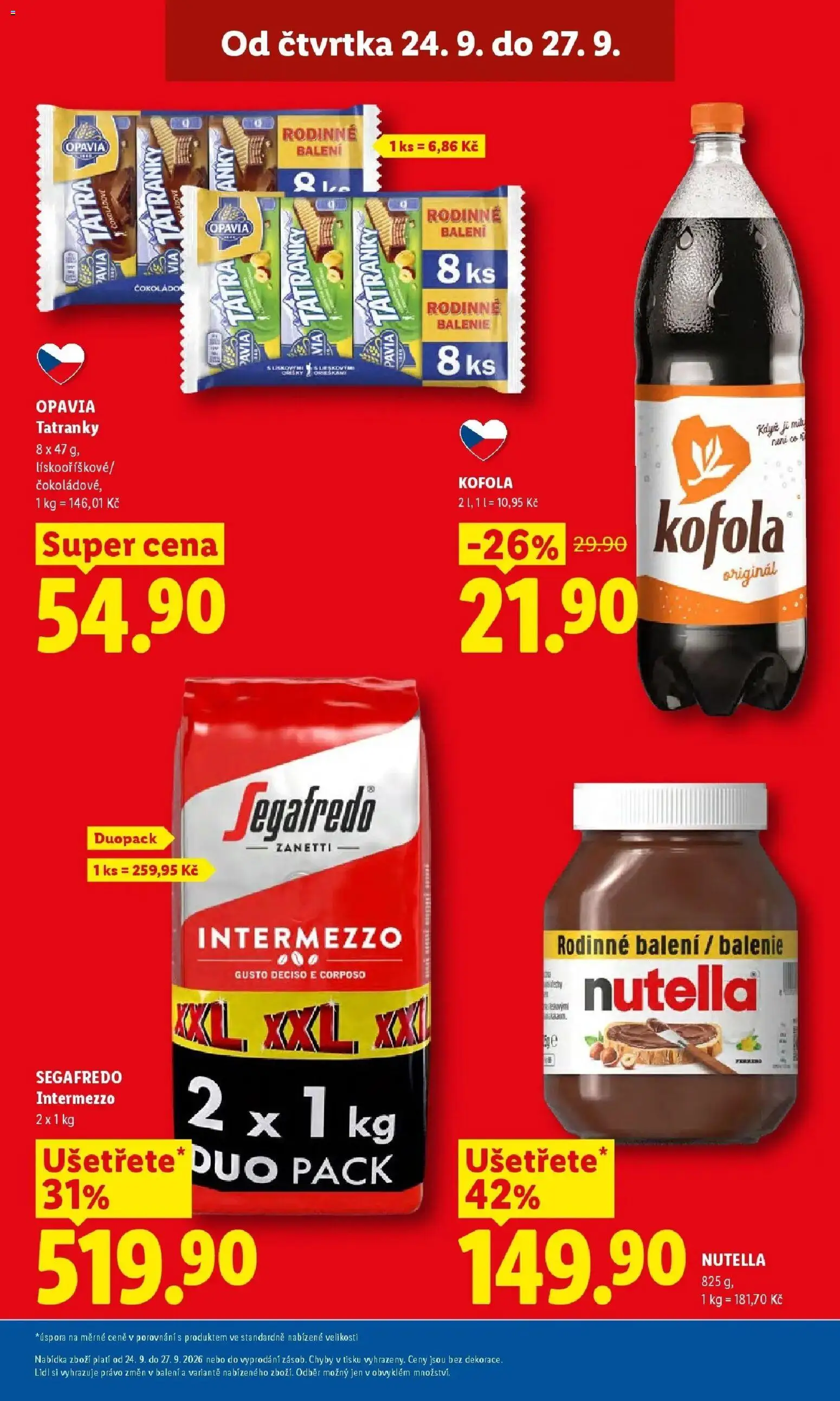 Lidl leták od 24.09.2026 - Nový akční leták | Strana: 3 | Produkty: Tatranky, Segafredo, Intermezzo Segafredo, Nutella