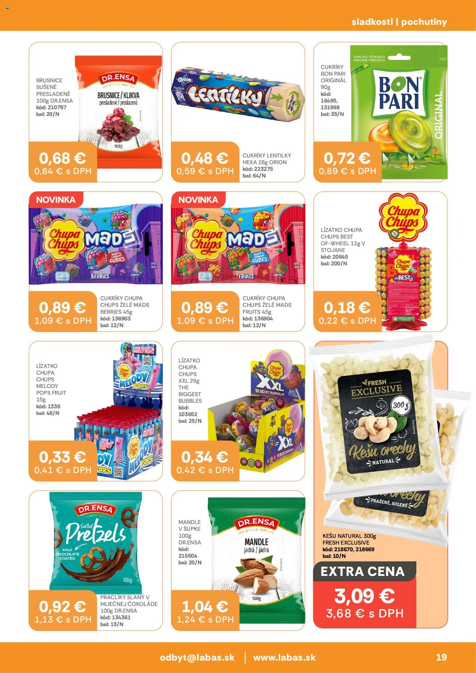 Nové Labaš akcie – leták je platný od 11.09.2026 | Strana: 19 | Produkty: Cukríky, Brusnice, Mandle, Kešu orechy