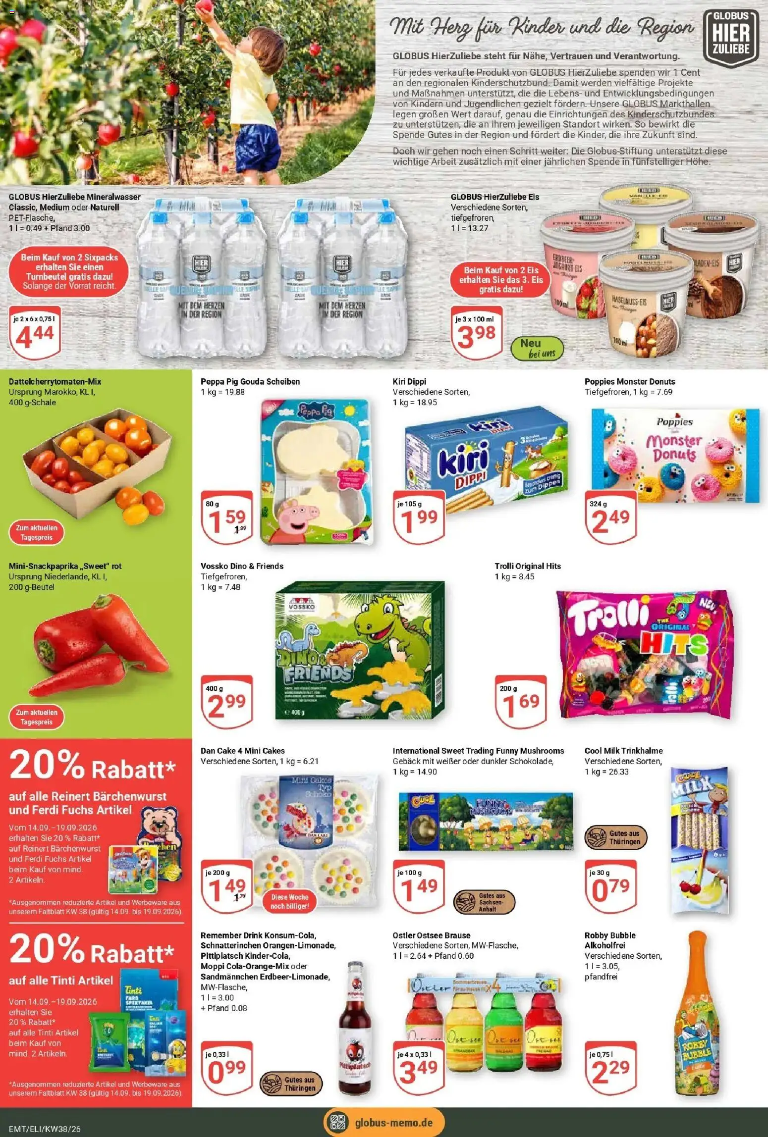 Globus Prospekt Mittelhausen (ab 14.09.2026) » Angebote online | Seite: 19 | Produkte: Gouda, Mineralwasser, Donuts, Eis