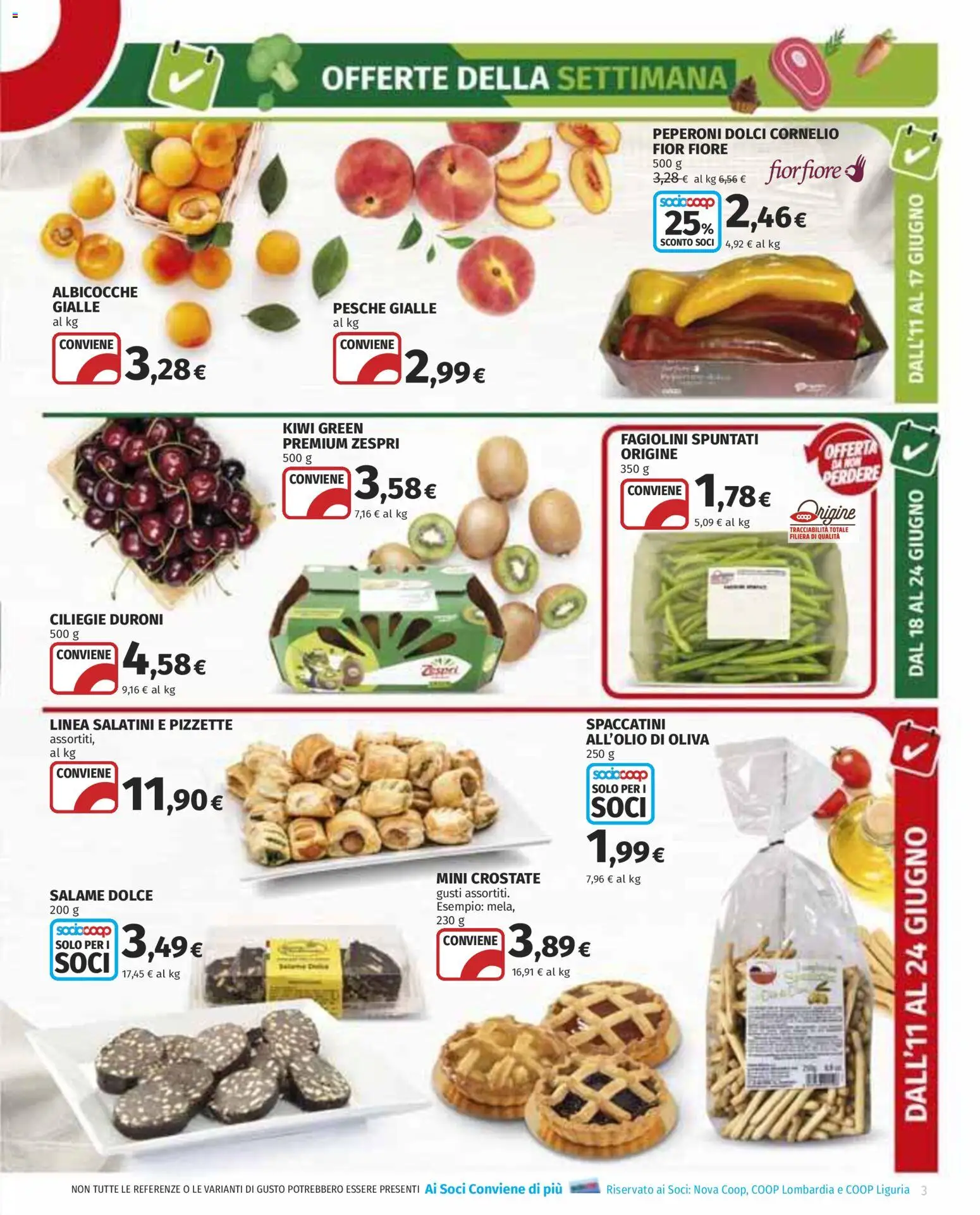 Volantino COOP del 11.06.2026 | Pagina: 3 | Prodotti: Salatini, Salame, Kiwi, Fagiolini