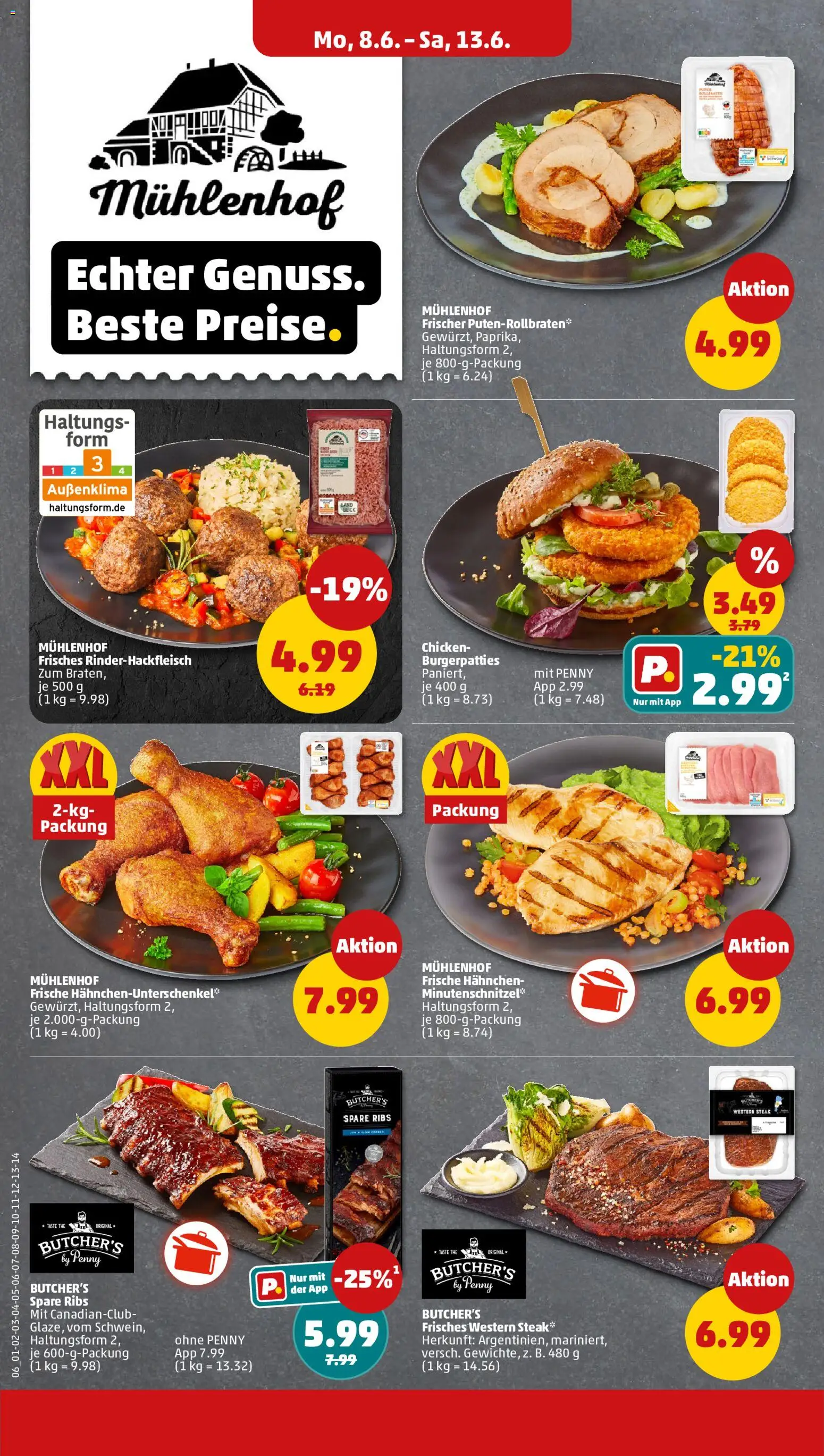 Penny Prospekt – gültig ab 08.06.2026 | Seite: 8 | Produkte: Hahnchen, Spare ribs, Steak