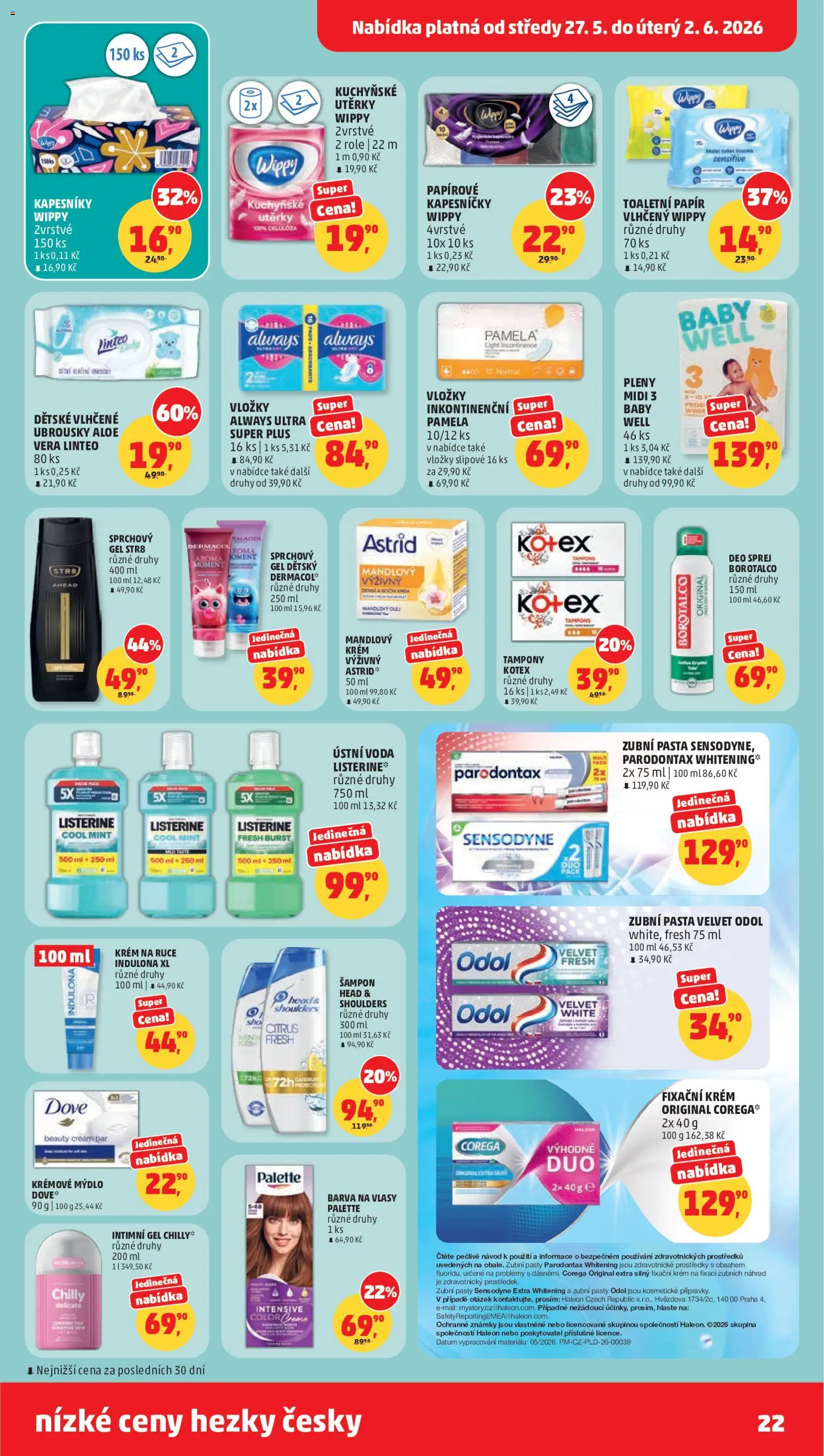 Penny Market leták od 27.05.2026 | Strana: 22 | Produkty: Ubrousky, Listerine, Indulona, Dove