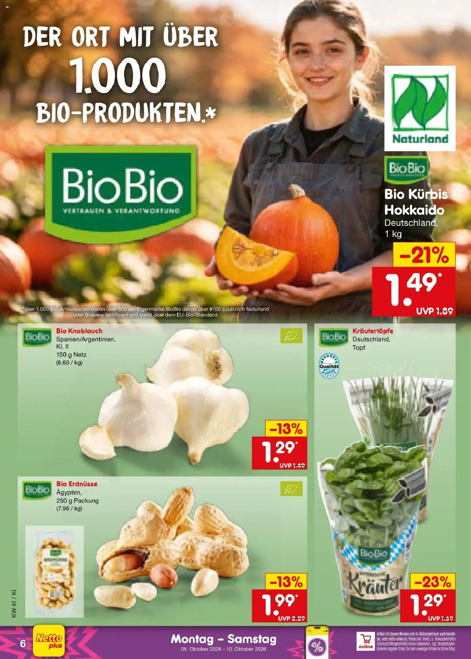 Netto Marken-Discount Prospekt Nürnberg – gültig ab 05.10.2026 | Seite: 6 | Produkte: Erdnüsse, Knoblauch, Kürbis