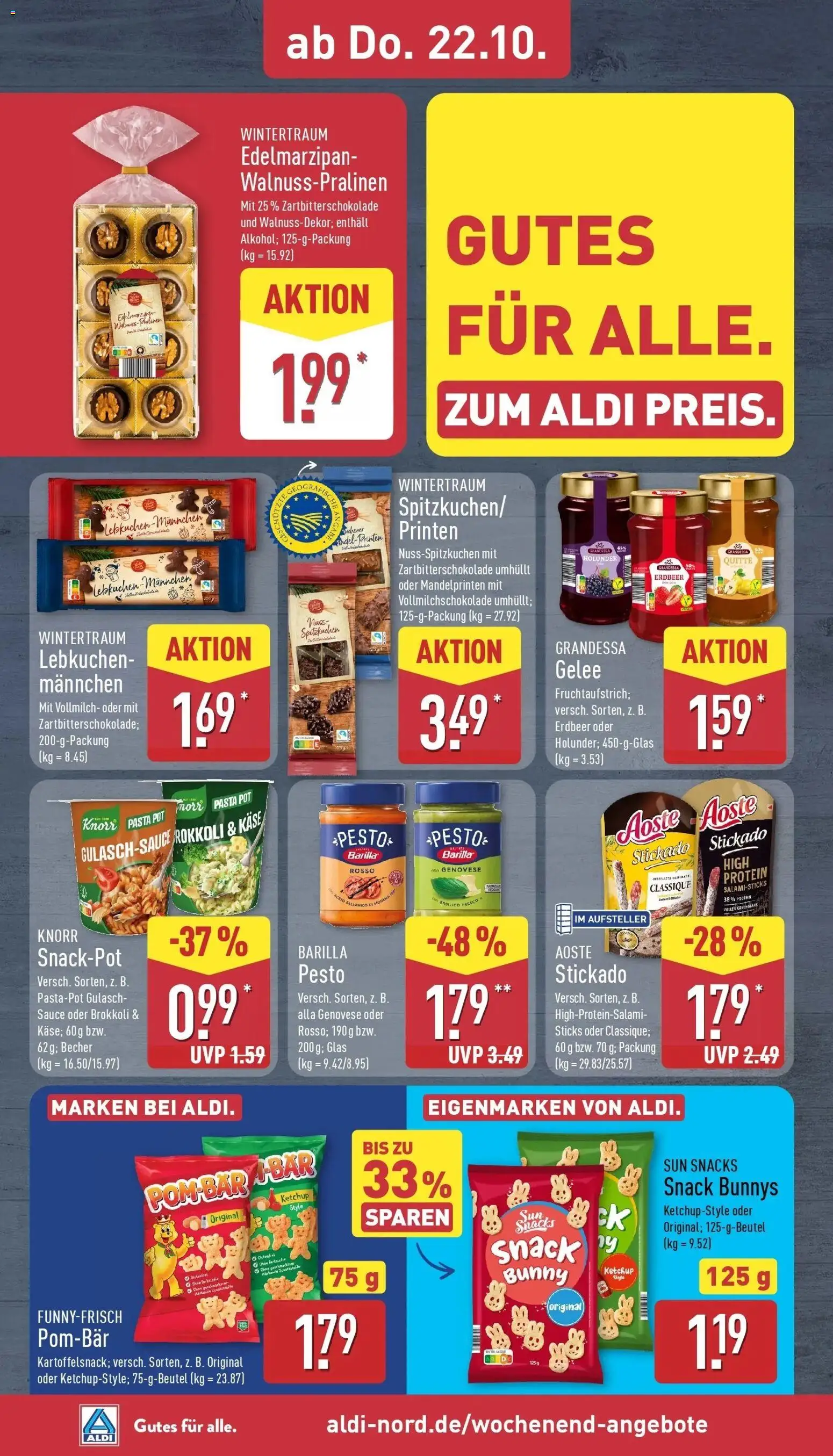 Aldi Aktueller Prospekt (ab 19.10.2026) » Angebote Online | Seite: 34 | Produkte: Barilla pesto, POM-BÄR, Gulasch, Pasta