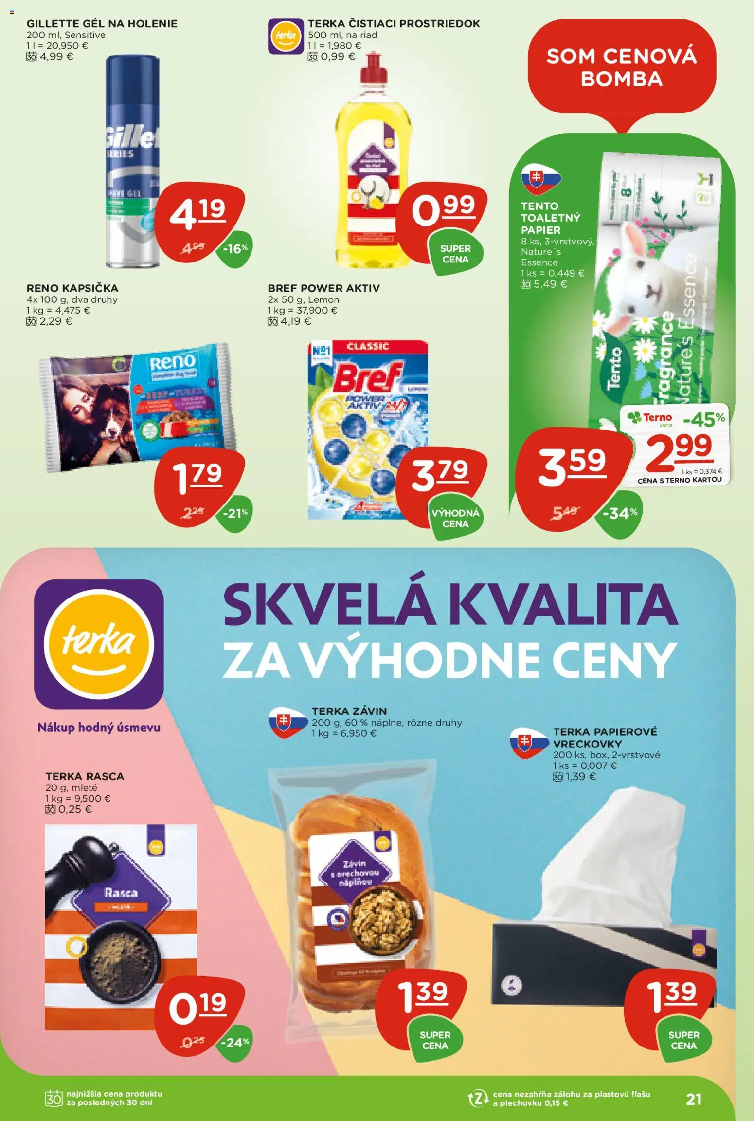 Nové Terno akcie – leták je platný od 07.05.2026 | Strana: 21 | Produkty: Závin, Toaletný papier, Čistiaci prostriedok