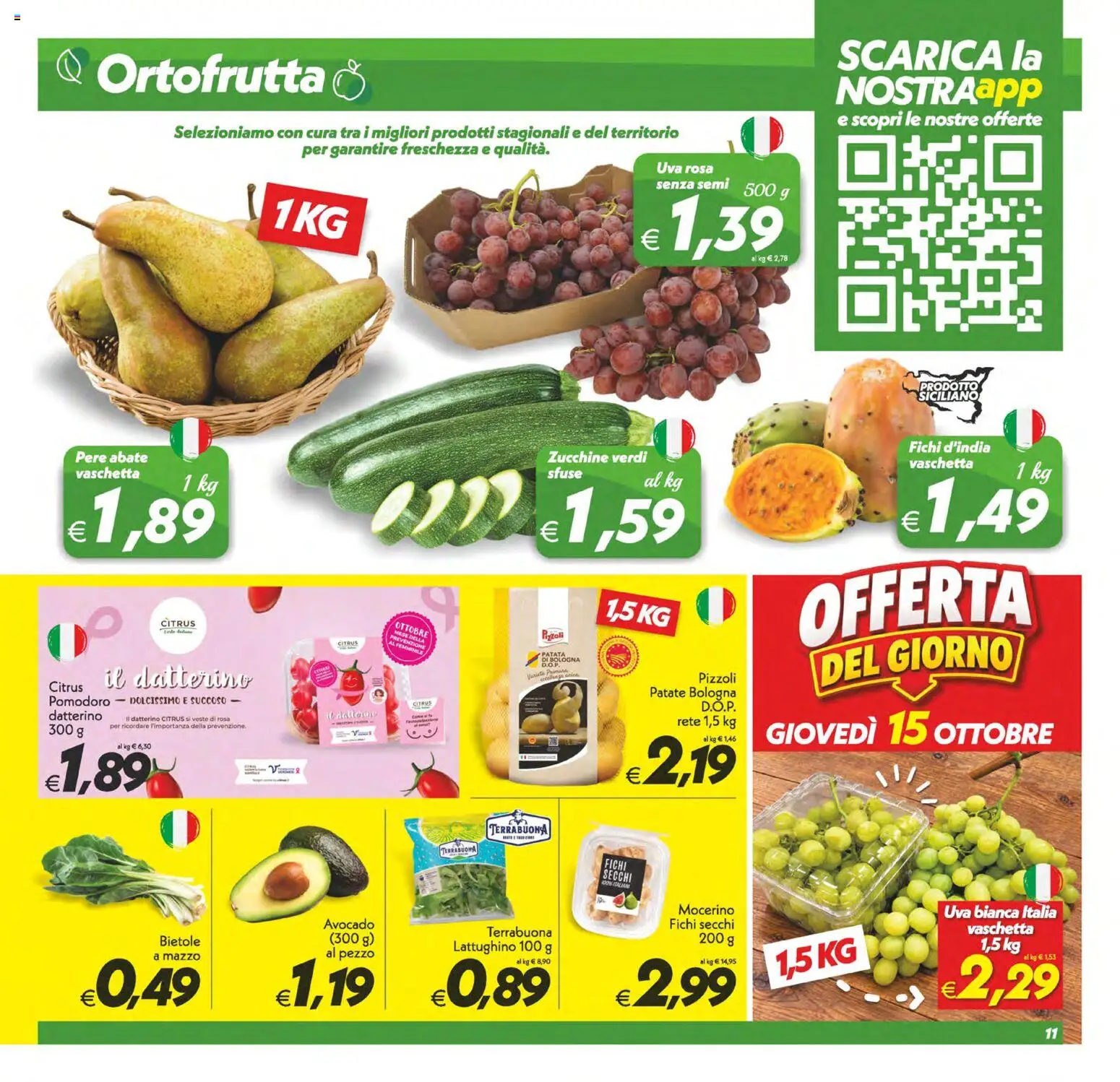 Volantino SuperConveniente del 13/10/2026 | Pagina: 11 | Prodotti: Pere, Avocado, Uva, Zucchine