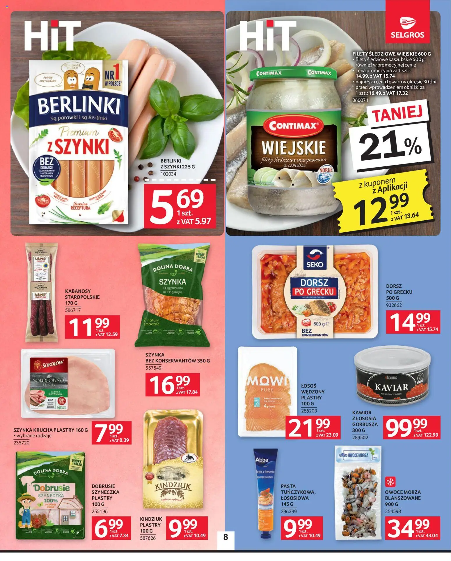 Selgros cash&carry gazetka od 08.10.2026 | Strona: 8 | Produkty: Parówki, Szynka, Kindziuk, Berlinki