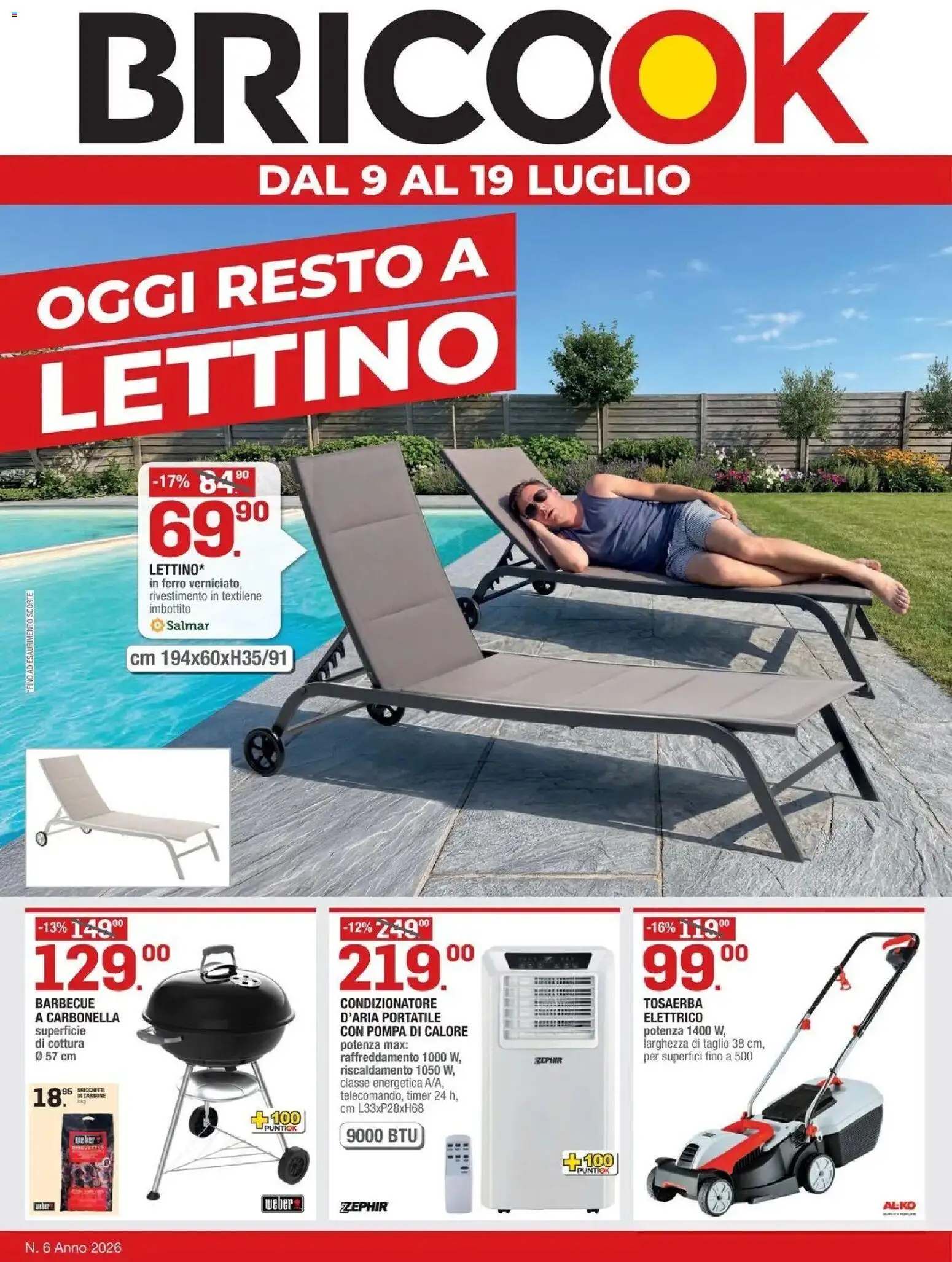 Volantino Brico OK del 09/07/2026 | Pagina: 1 | Prodotti: Carbone, Barbecue, Lettino, Ferro