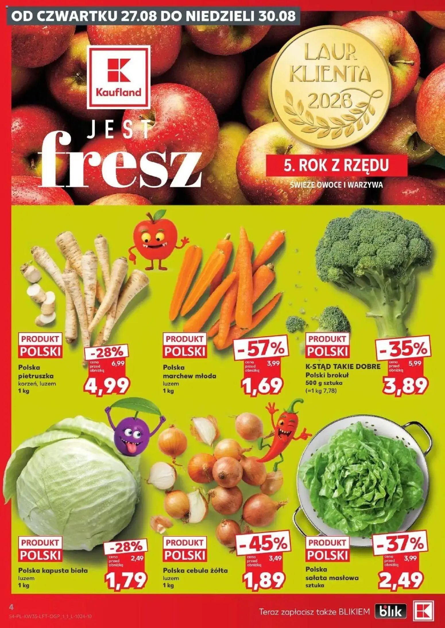 Kaufland gazetka od 27.08.2026 - od jutra PDF | Strona: 4 | Produkty: Pietruszka, Cebula, Marchew, Owoce