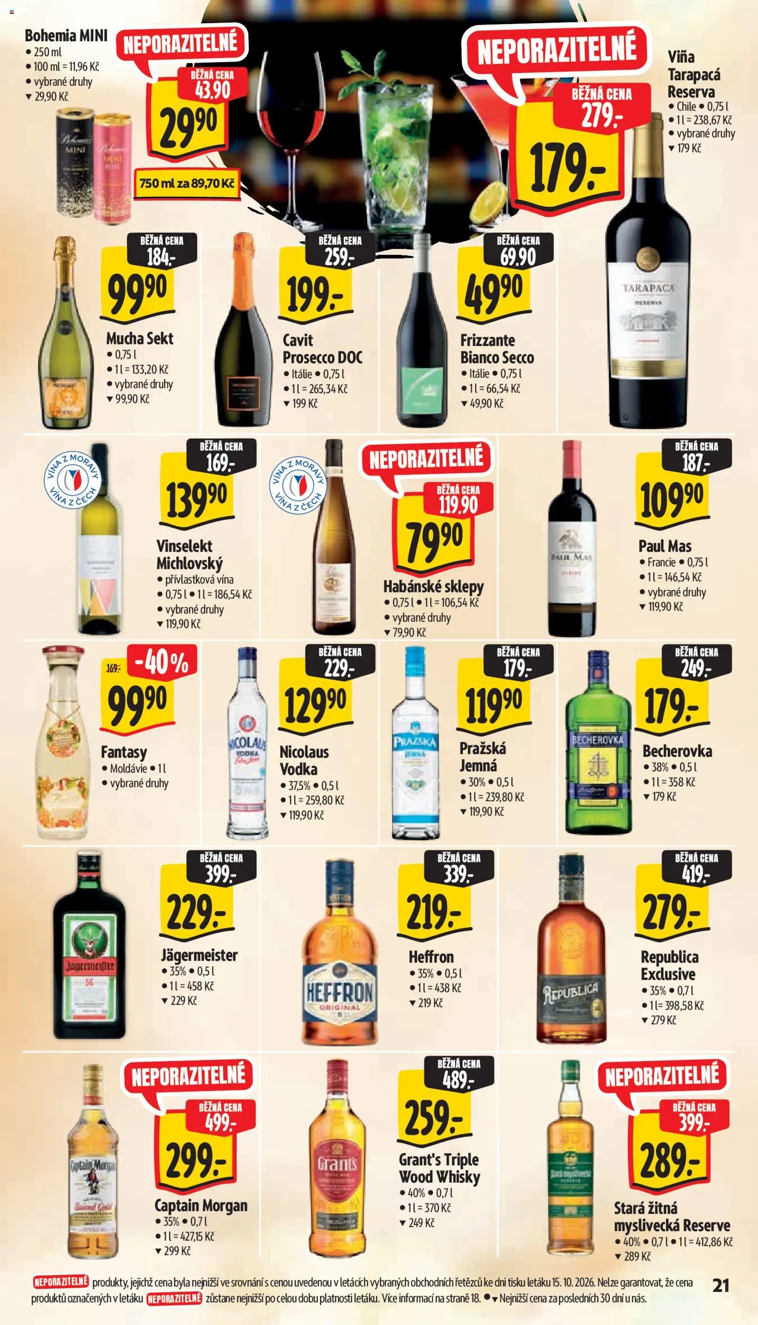 Albert leták - Supermarket od 21.10.2026 | Strana: 29 | Produkty: Vodka, Prosecco DOC, Captain Morgan, Stará žitná myslivecká
