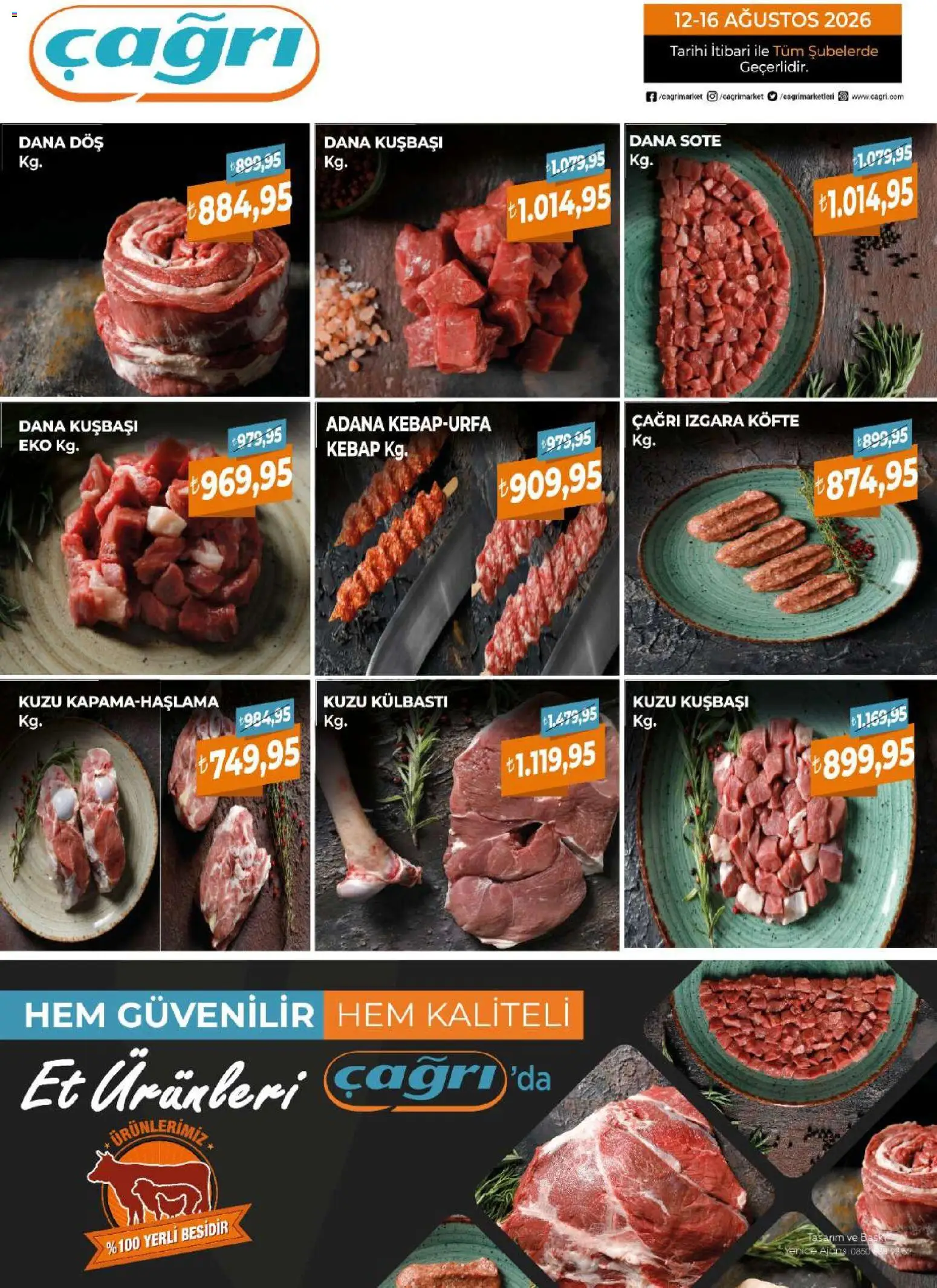 Çağrı Market - Kasap Katalog - 12 Ağustos 2026 tarihinden itibaren geçerlidir | Sayfa: 1 | Ürünler: Et, Dana kuşbaşı, Izgara köfte, Izgara