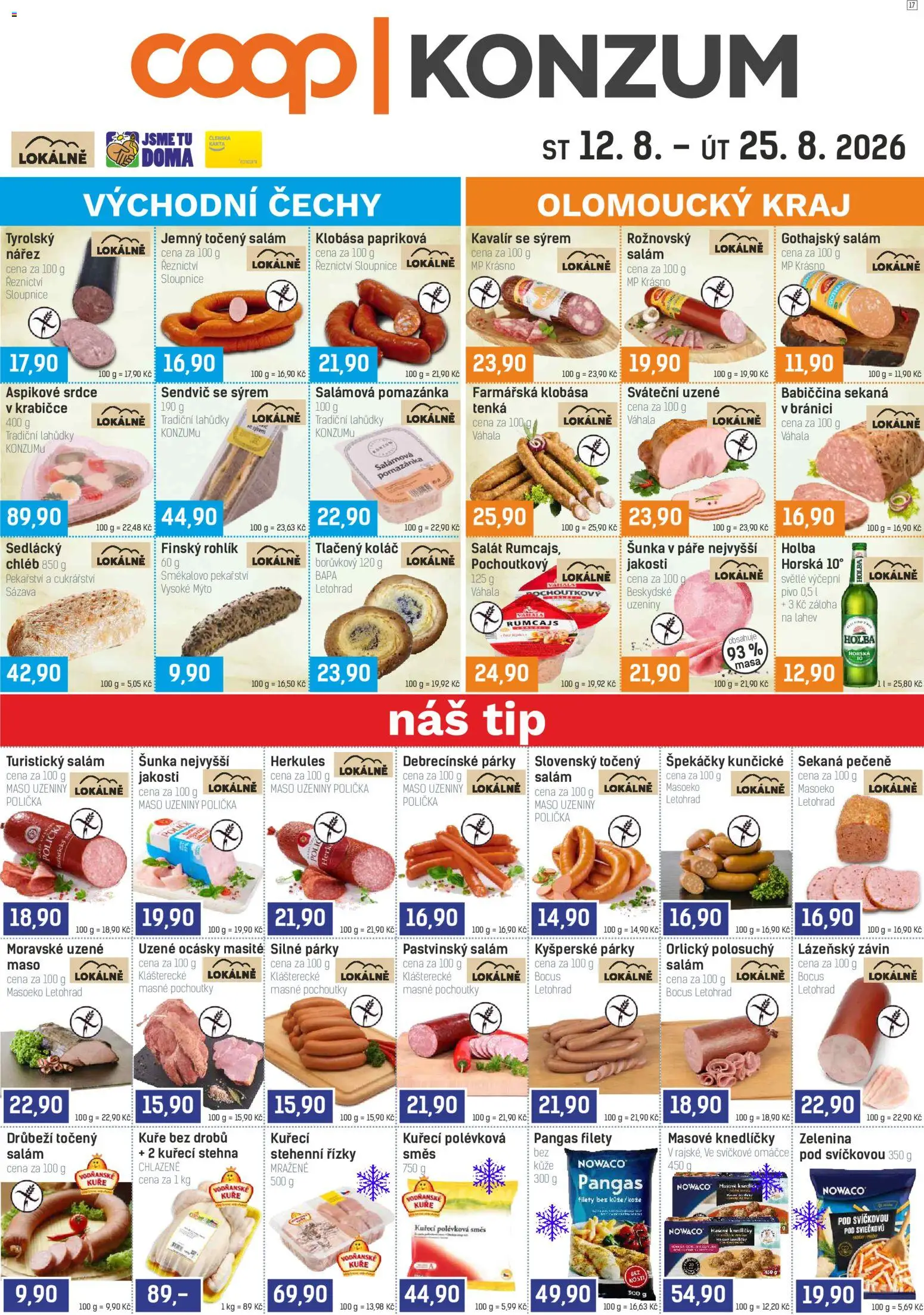 Konzum leták od 12.08.2026 | Strana: 1 | Produkty: Rohlík, Sekaná, Uzeniny, Gothajský salám