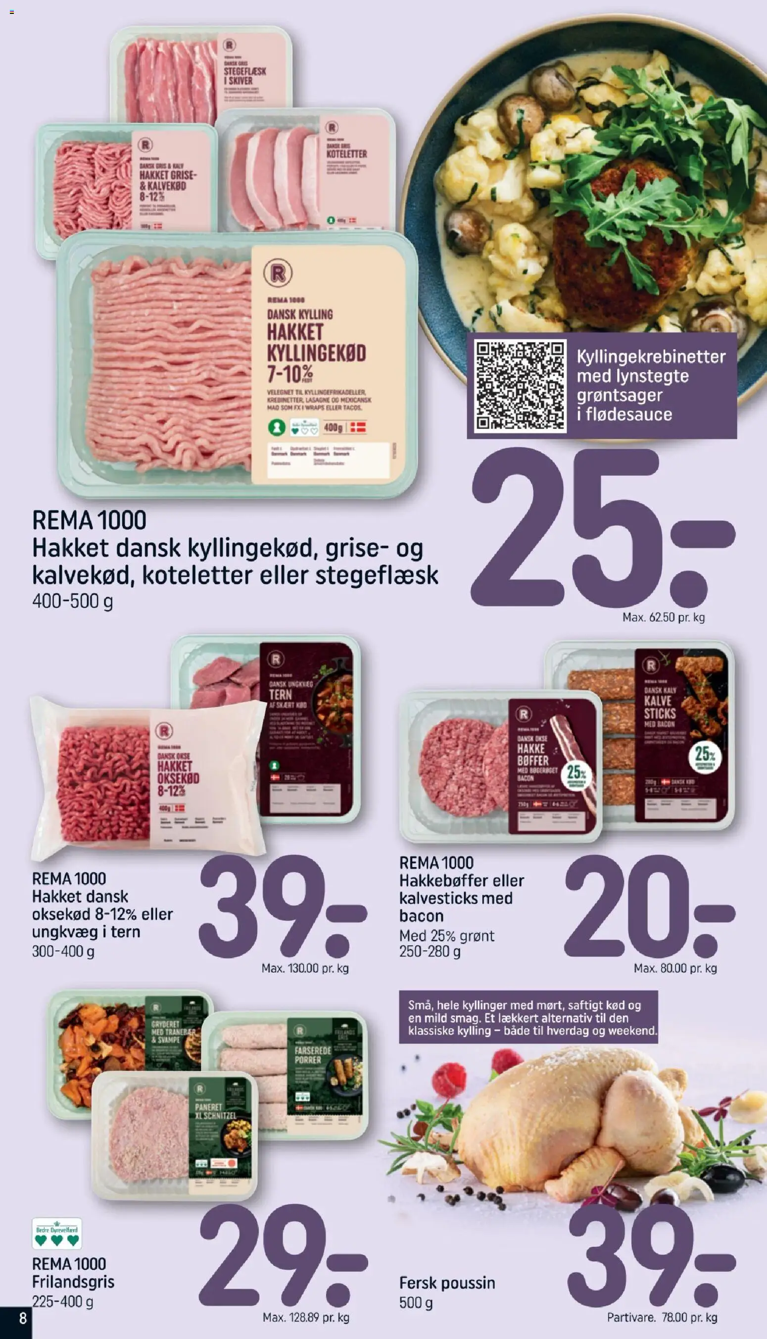 Rema 1000 tilbudsavis – gyldig fra 18/10/2026 | Side: 8 | Produkter: Bøffer, Koteletter, Kyllinger, Lasagne