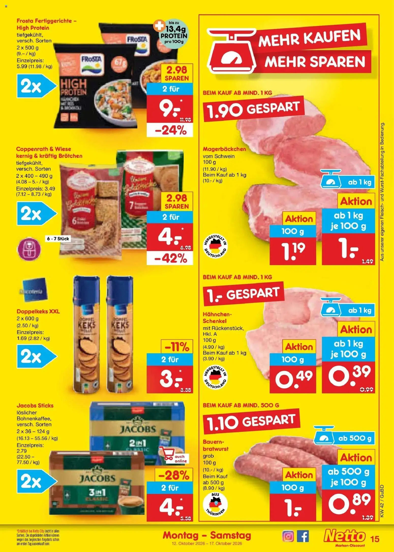 Netto Marken-Discount Prospekt Augustusburg – gültig ab 12.10.2026 | Seite: 17 | Produkte: Hahnchen, Bratwurst, Frosta, Fleisch