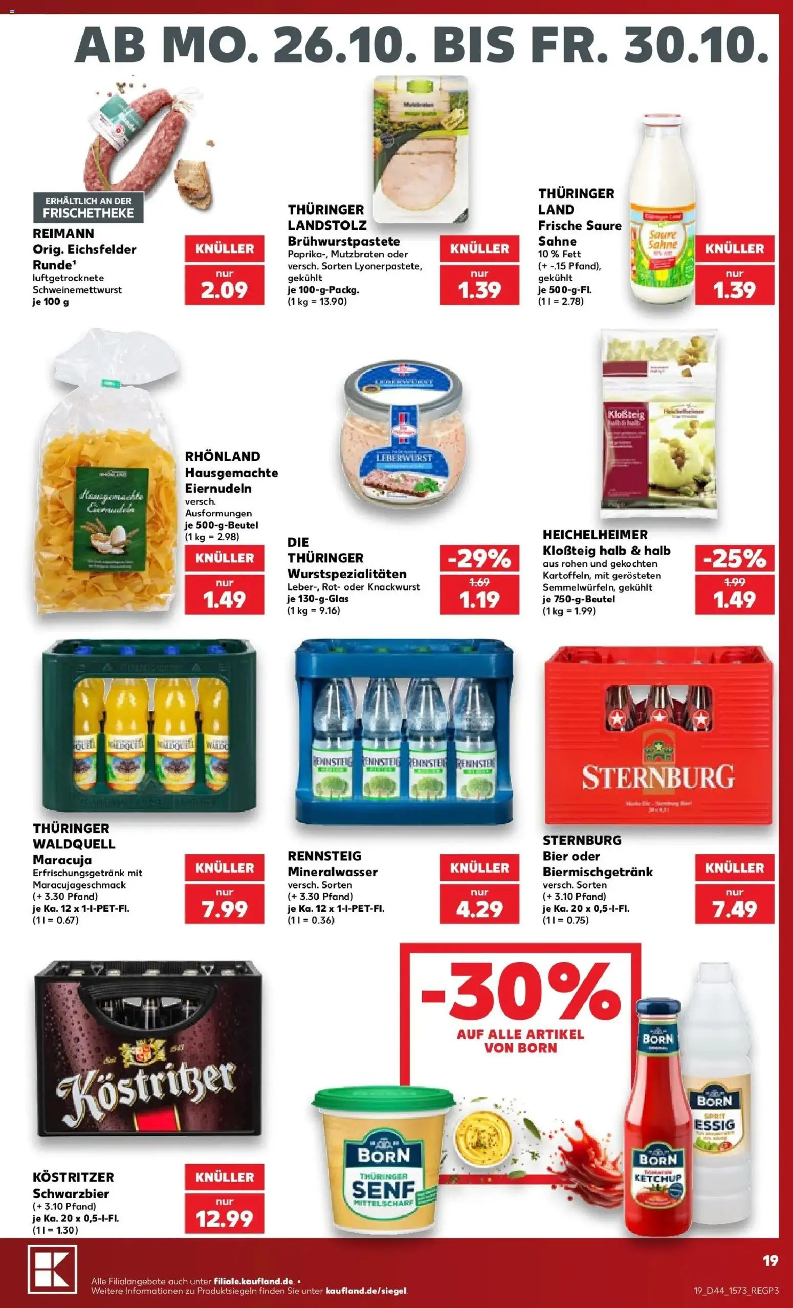 Prospekt Kaufland ab 26.10.2026 » Angebote Online zum Blättern | Seite: 19 | Produkte: Bier, Mineralwasser, Ketchup, Sahne