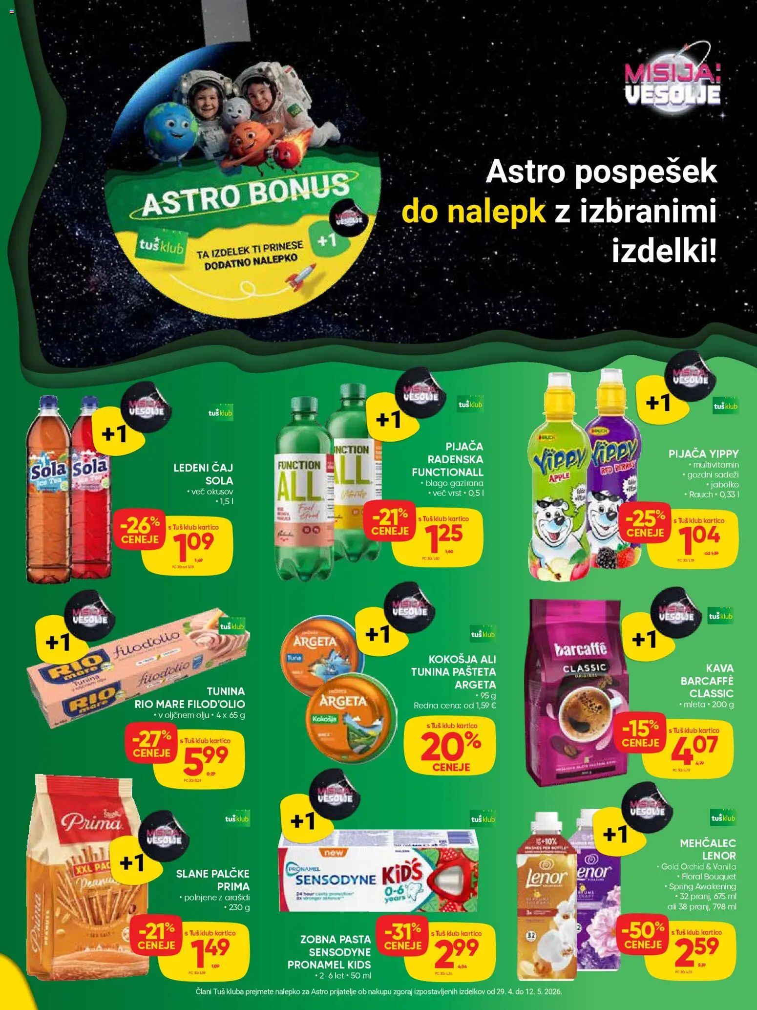 Novi Tuš katalog ponudbe – veljaven od 29.04.2026 | Stran: 9 | Izdelki: Mehčalec, Pašteta, Zobna pasta, Caj