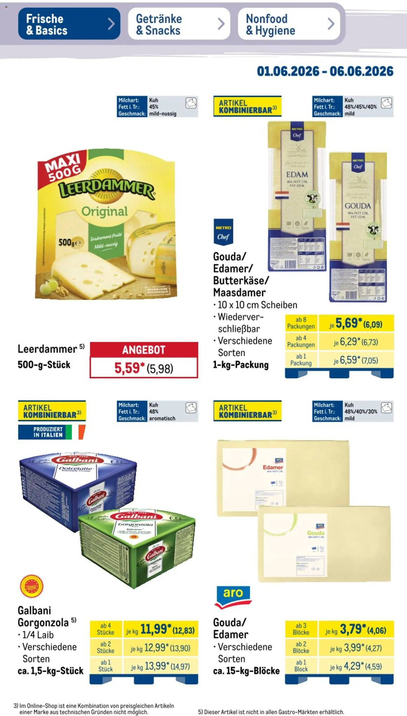 Metro NonFood-Angebote – gültig ab 01.06.2026 | Seite: 44 | Produkte: Gouda, Leerdammer, Edamer