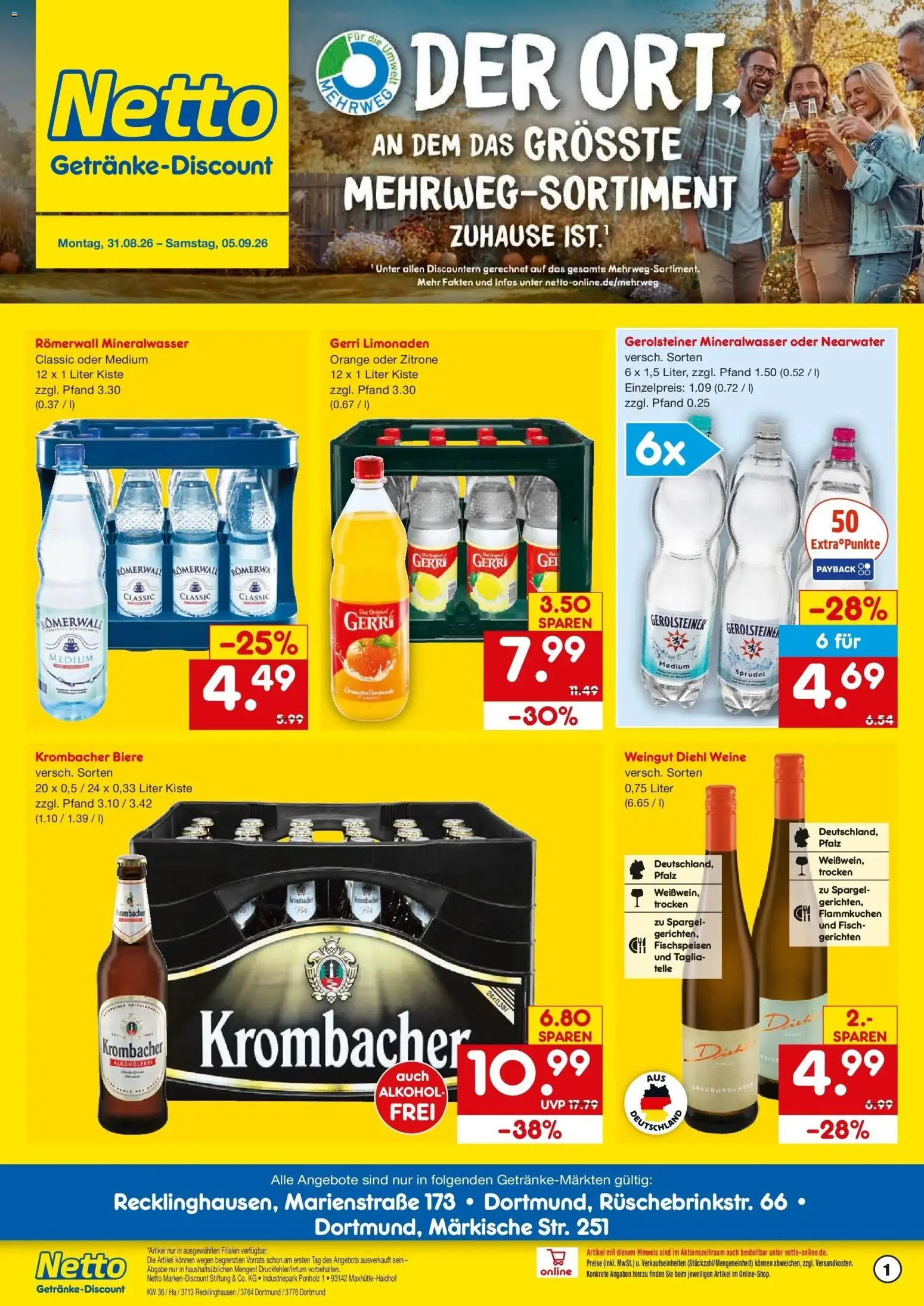 Netto Marken-Discount Prospekt Dortmund – gültig ab 31.08.2026 | Seite: 1 | Produkte: Spargel, Alkohol, Zitrone, Krombacher