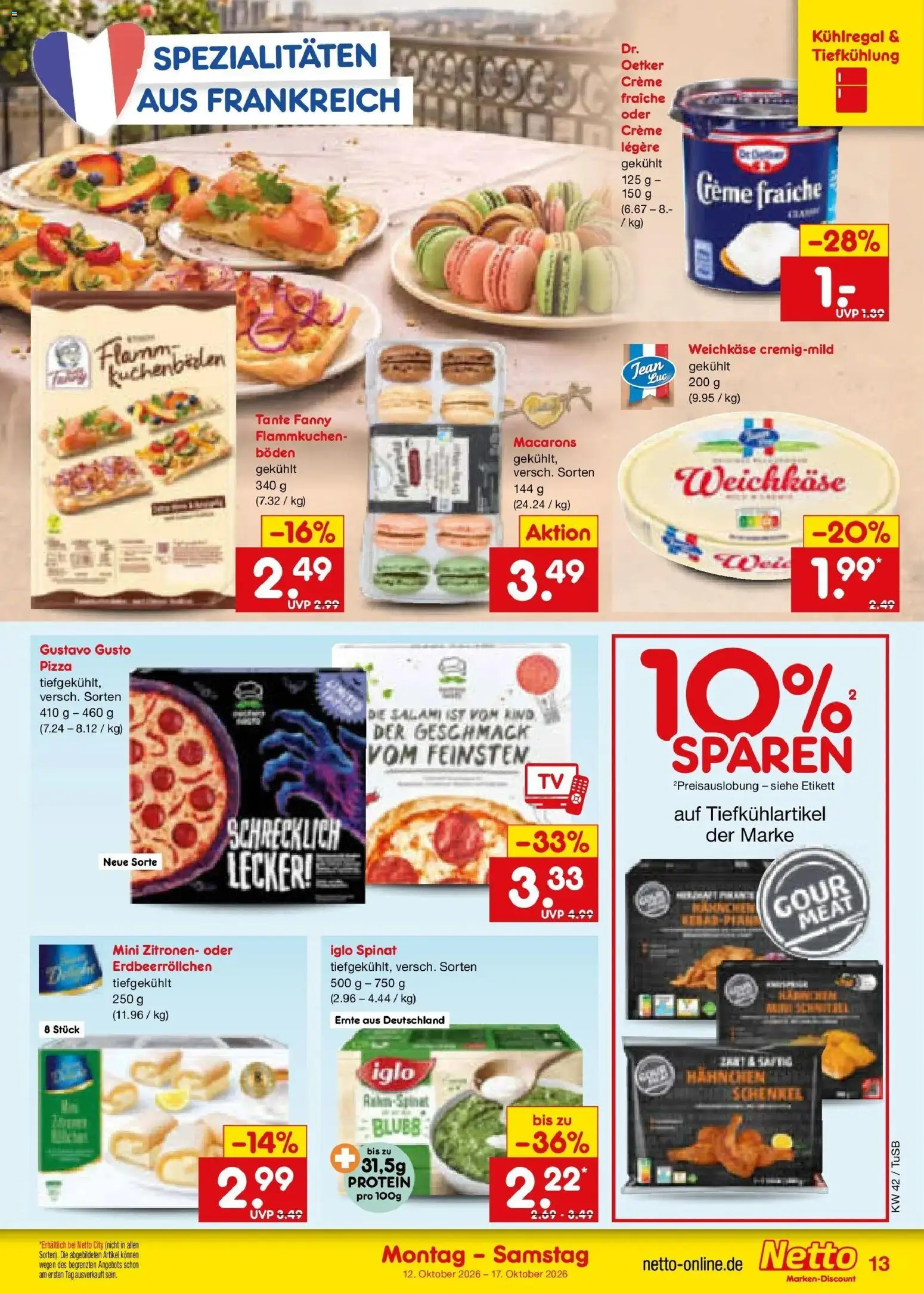 Netto Marken-Discount Prospekt Sindelfingen (ab 12.10.2026) » Angebote | Seite: 15 | Produkte: Gustavo gusto, Iglo, Creme, Salami