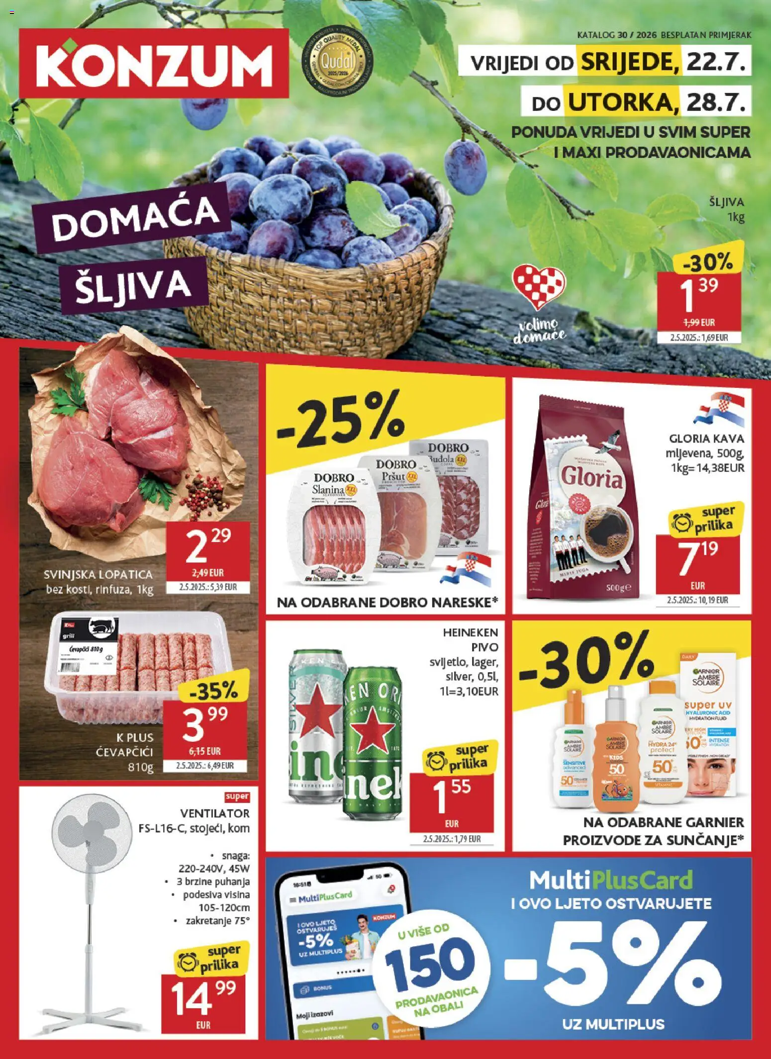 Konzum HR akciós ujság - amely érvényes a következő dátumtól: 2026.07.22. | Oldal: 1 | Termékek: Heineken, Ventilátor