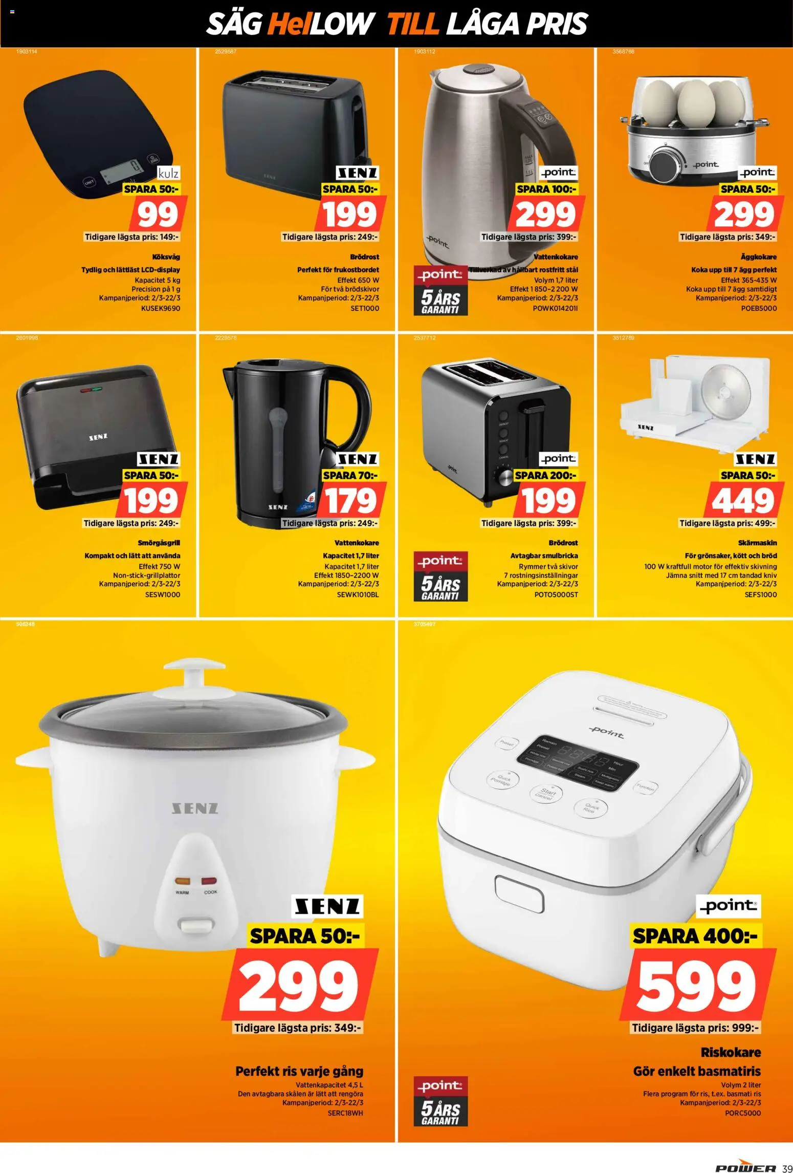 Power reklamblad aktuell från 09.03.2026 | Sida: 39 | Produkter: Smörgåsgrill, Såg, Ägg, Ris