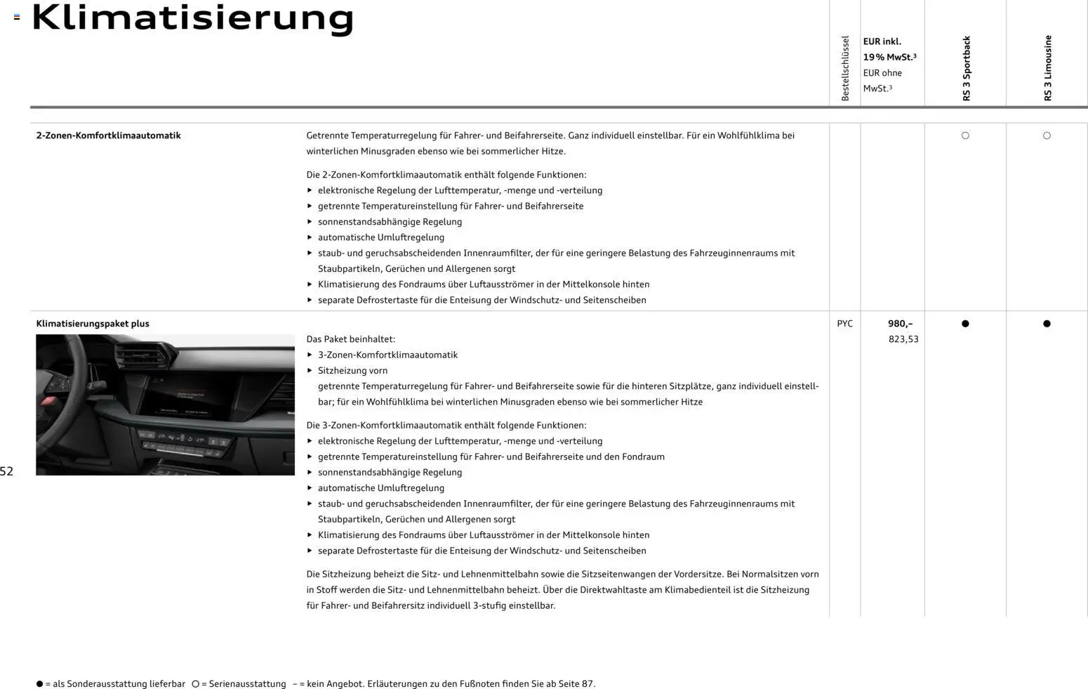 Audi RS 3 Sportback / RS 3 Limousine – gültig ab 28.10.2025 | Seite: 52