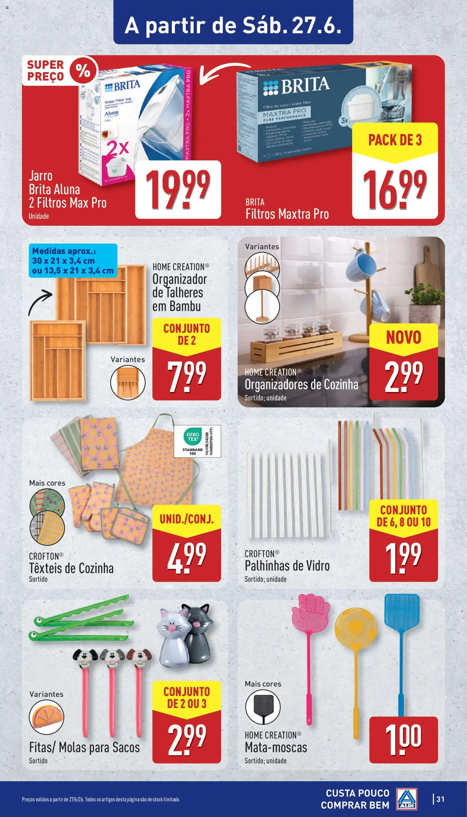 Aldi folheto │ válido de 22.06.2026 | Página: 31 | Produtos: Agua, Filtro de água, Talheres, Organizador