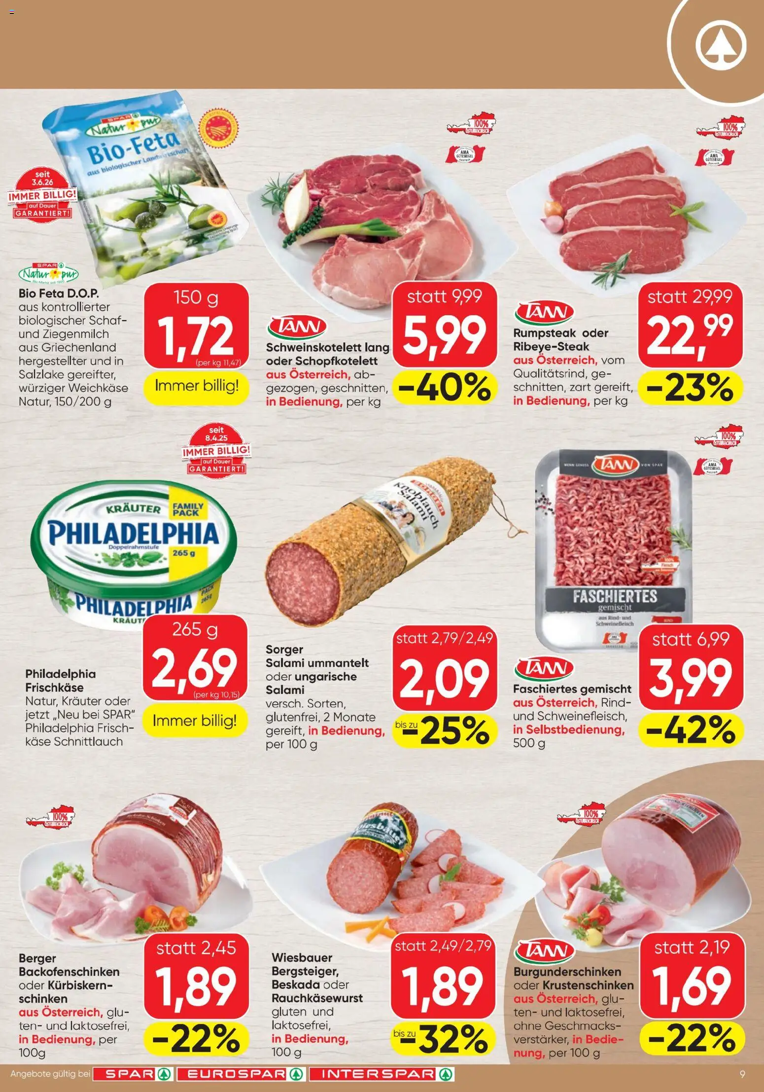 Spar - Flugblatt gültig ab 13.08.2026 | Seite: 9 | Produkte: Weichkäse, Käse, Schinken, Schweinefleisch