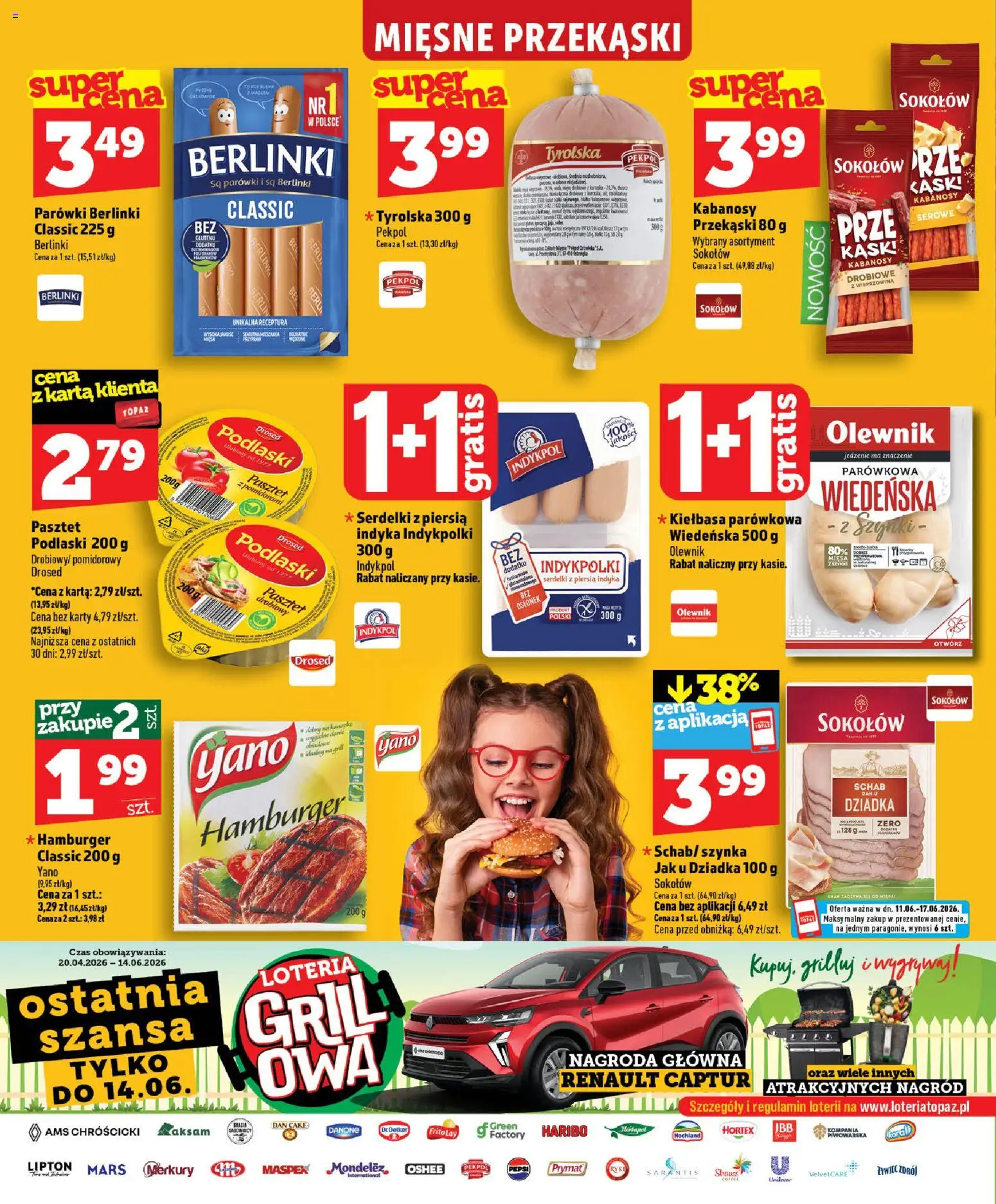 Topaz gazetka - Ceny małe na stałe od 11.06.2026 | Strona: 12 | Produkty: Kiełbasa, Parówki berlinki, Schab, Parówki