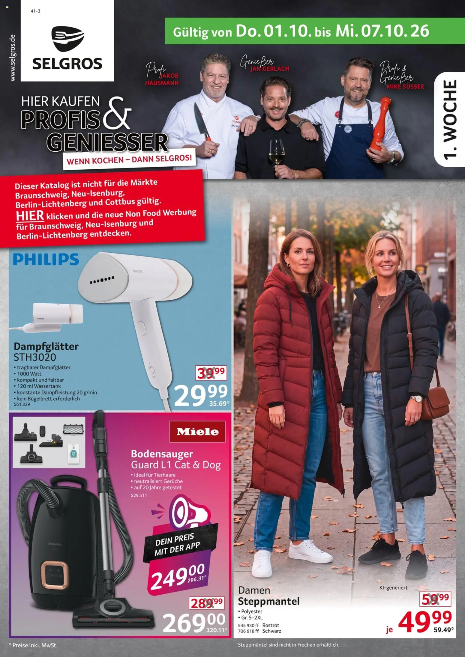 Selgros Non Food – gültig ab 01.10.2026 | Seite: 1 | Produkte: Miele, Philips, Steppmantel