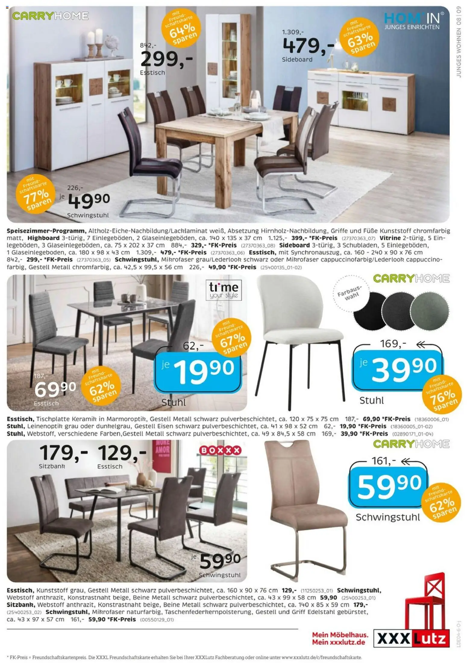 XXXLutz Junges Wohnen – gültig ab 29.03.2026 | Seite: 9 | Produkte: HIghboard, Esstisch, Vitrine, Stuhl