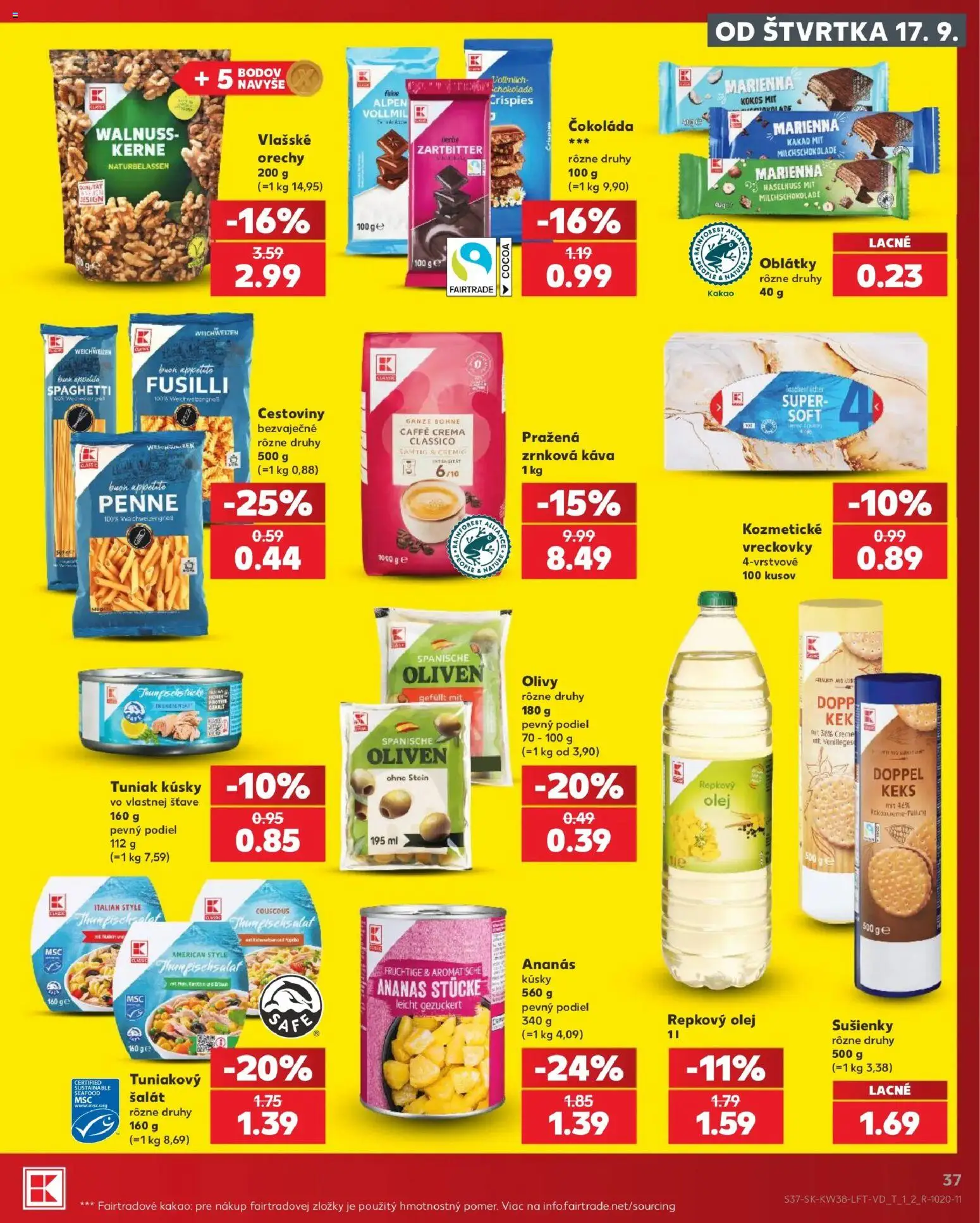 Kaufland SK akciós ujság - amely érvényes a következő dátumtól: 2026.09.17. | Oldal: 37 | Termékek: Seafood, Kakaó, Penne