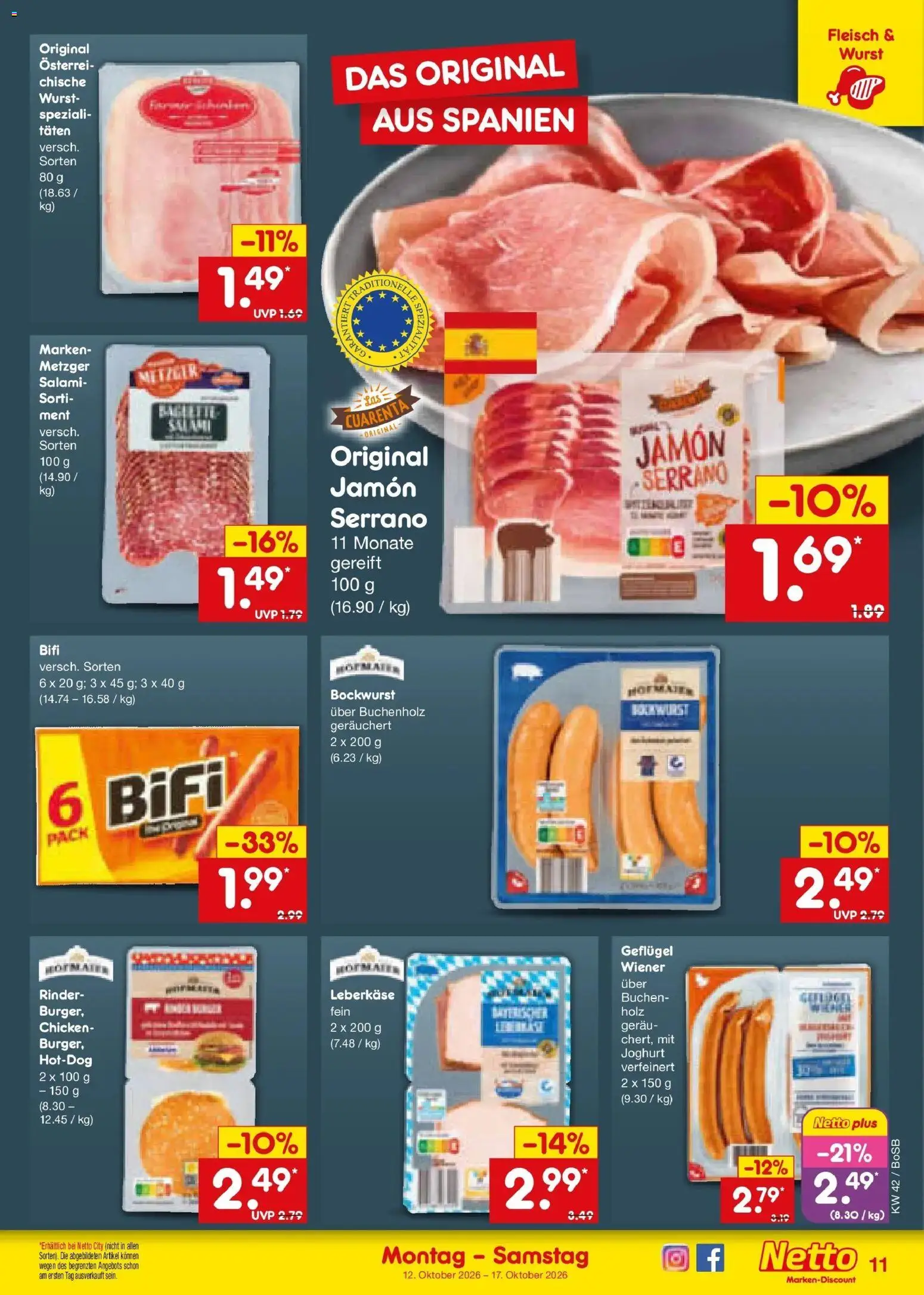 Netto Marken-Discount Prospekt Bochum (ab 12.10.2026) » Angebote | Seite: 13 | Produkte: Joghurt, Salami, Fleisch, Leberkase