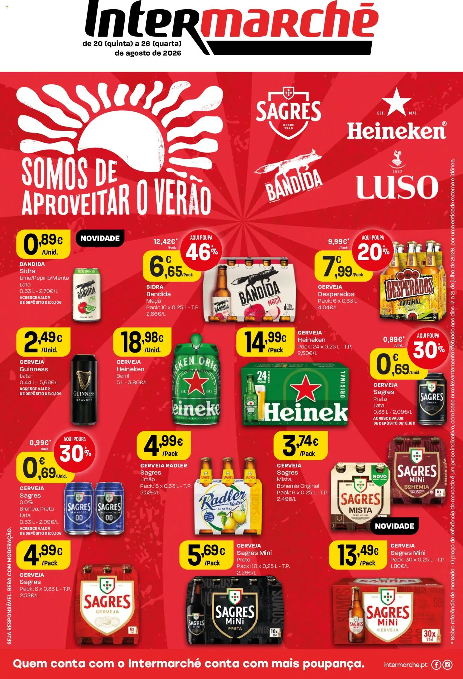 Intermarché Monofolha Cervejas │ válido de 20/08/2026 | Página: 1 | Produtos: Sidra, Desperados, Base, Maça
