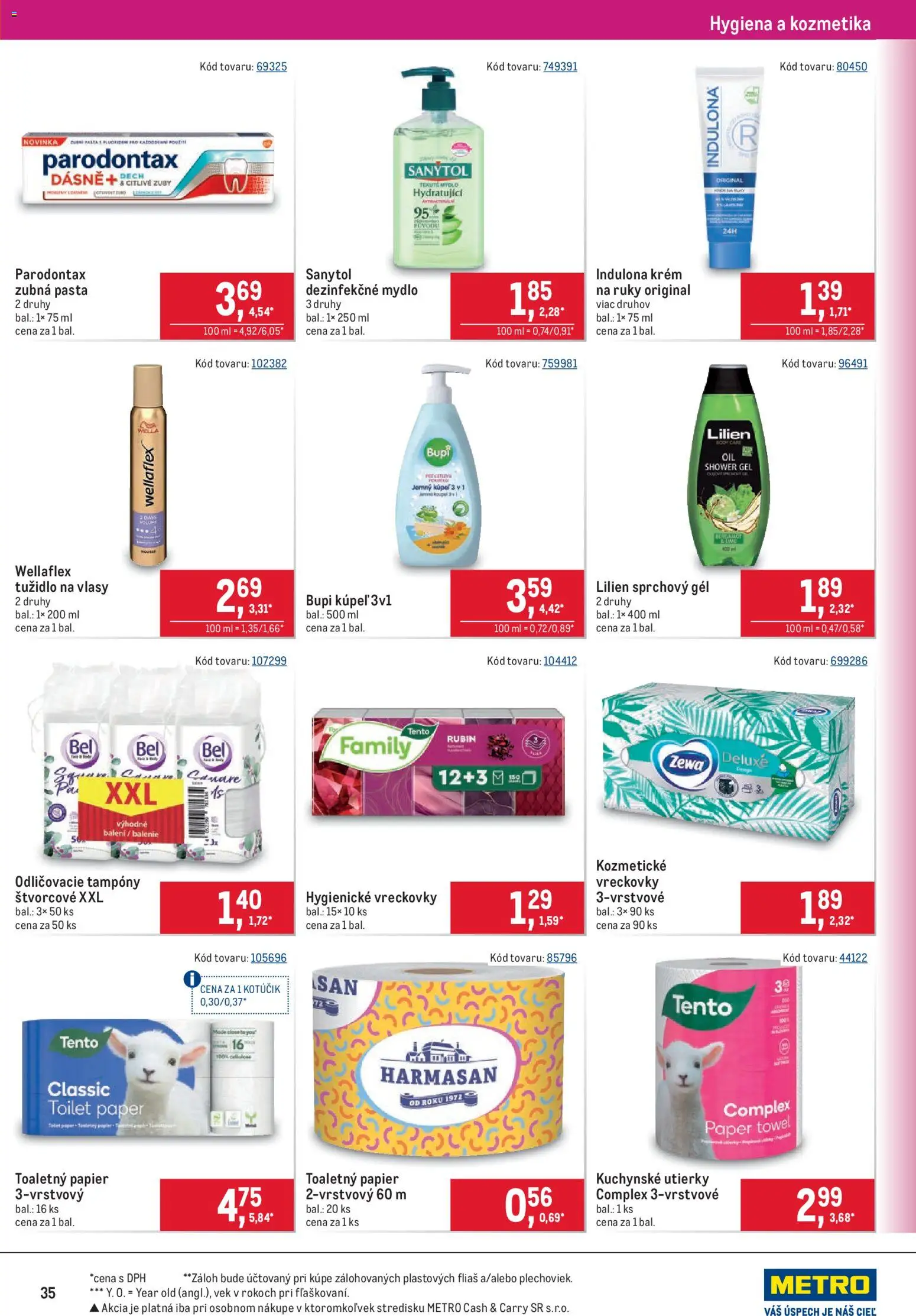 Nové Metro akcie – leták je platný od 20.05.2026 | Strana: 35 | Produkty: Toaletný papier, Tužidlo na vlasy, Sprchový gél, Indulona