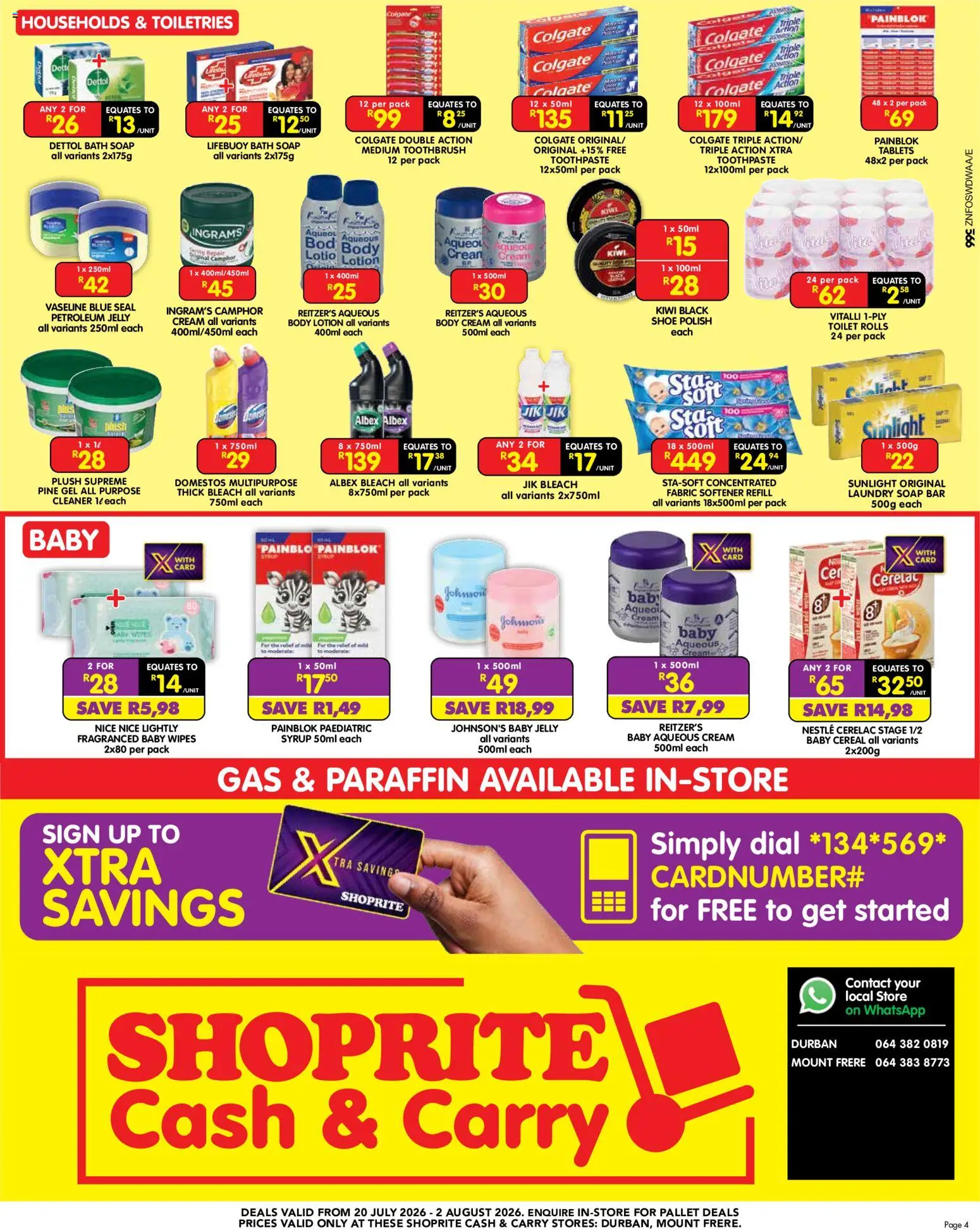 New Shoprite catalogue – valid from 20/07/2026 | Page: 4 | Products: Toilet, Bath, Kiwi, Toothbrush