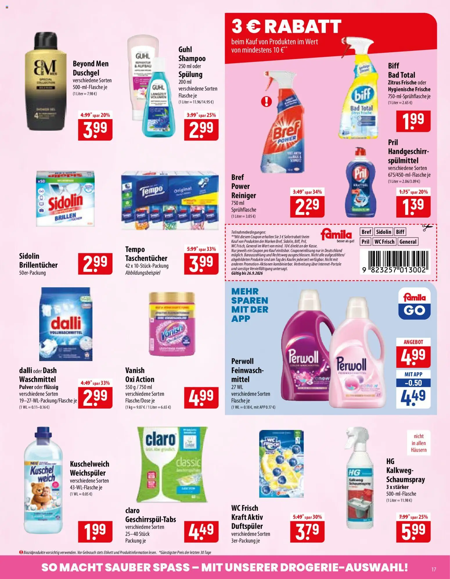 Famila Prospekt – gültig ab 21.09.2026 | Seite: 17 | Produkte: Perwoll, Spülung, Waschmittel, Tempo