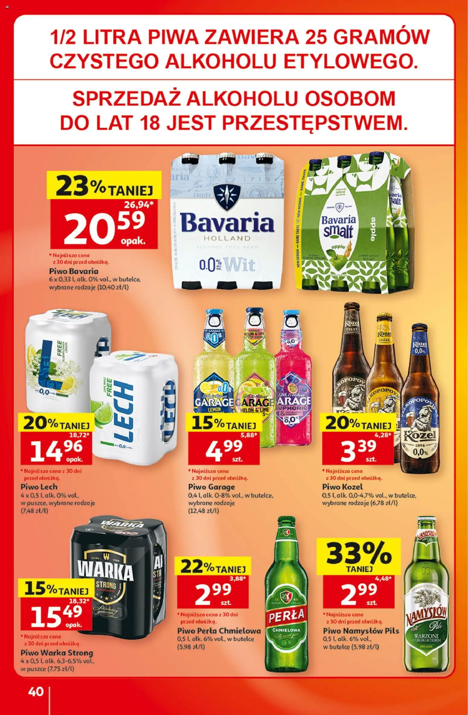 Auchan gazetka - 30 Lat Hipermarket od 20.08.2026 | Strona: 40 | Produkty: Warka, Piwo, Piwo Namysłów, Warka strong