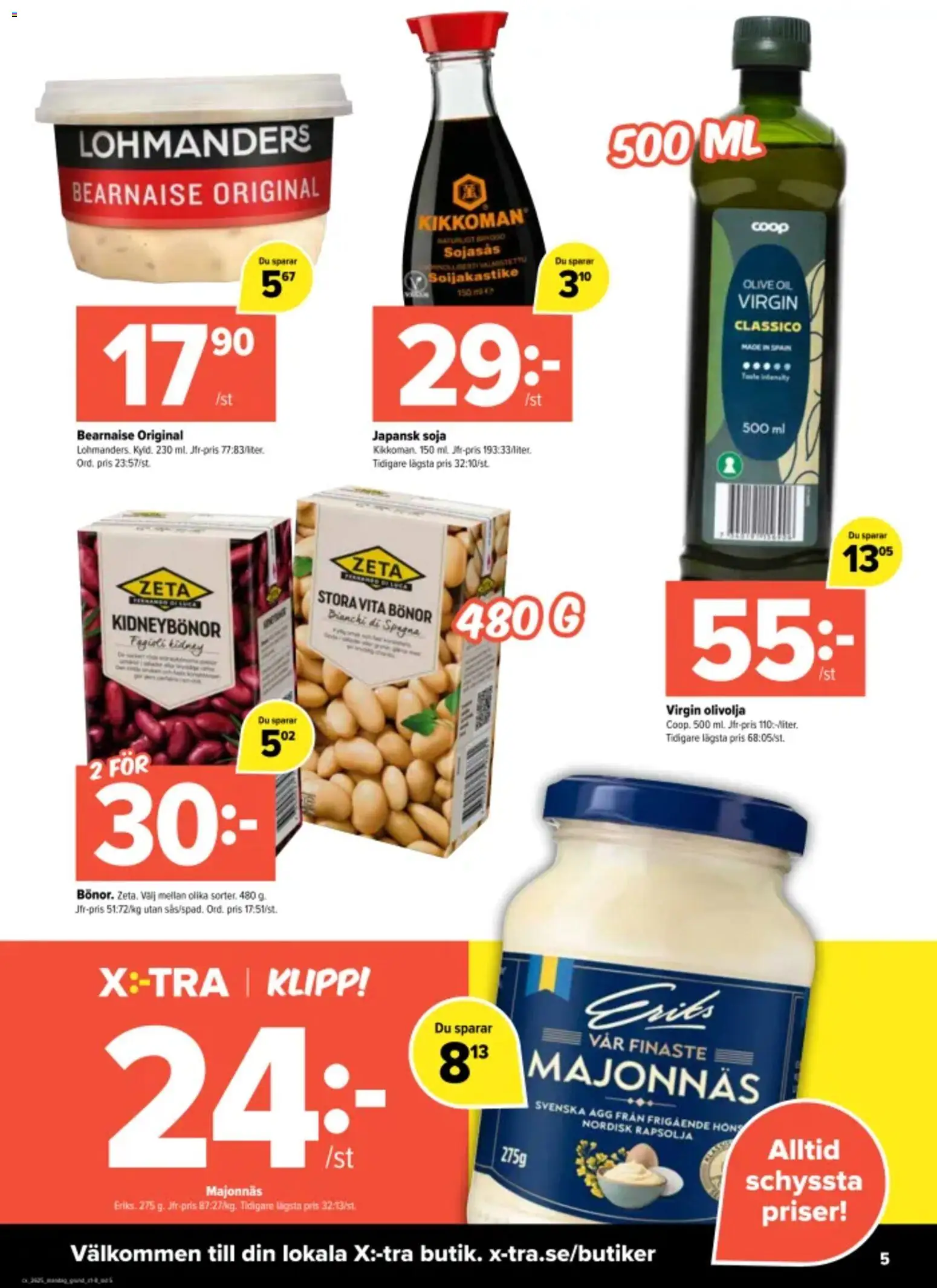 Coop X:-TRA reklamblad aktuell från 15.06.2026 | Sida: 5 | Produkter: Olivolja, Rapsolja, Ägg, Bönor