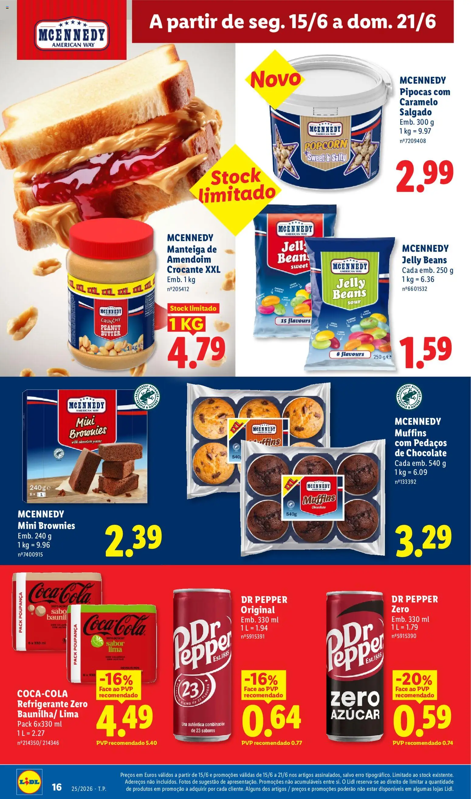 Lidl folheto │ válido de 15.06.2026 | Página: 16 | Produtos: Manteiga de amendoim, Refrigerante, Pipocas, Chocolate