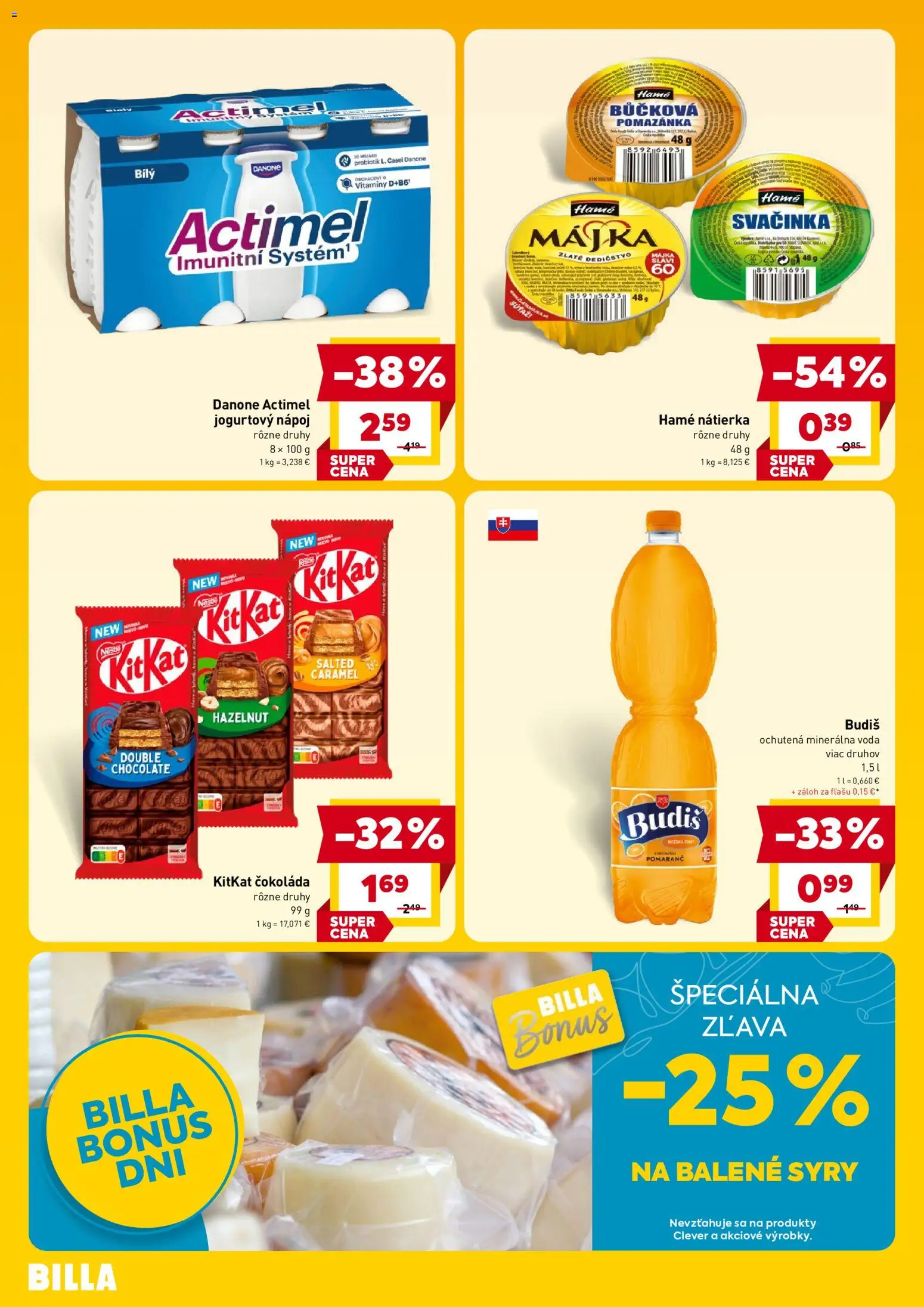 Nové Billa akcie – leták je platný od 17.06.2026 | Strana: 4 | Produkty: Budiš, Čokoláda, Voda, Minerálna voda