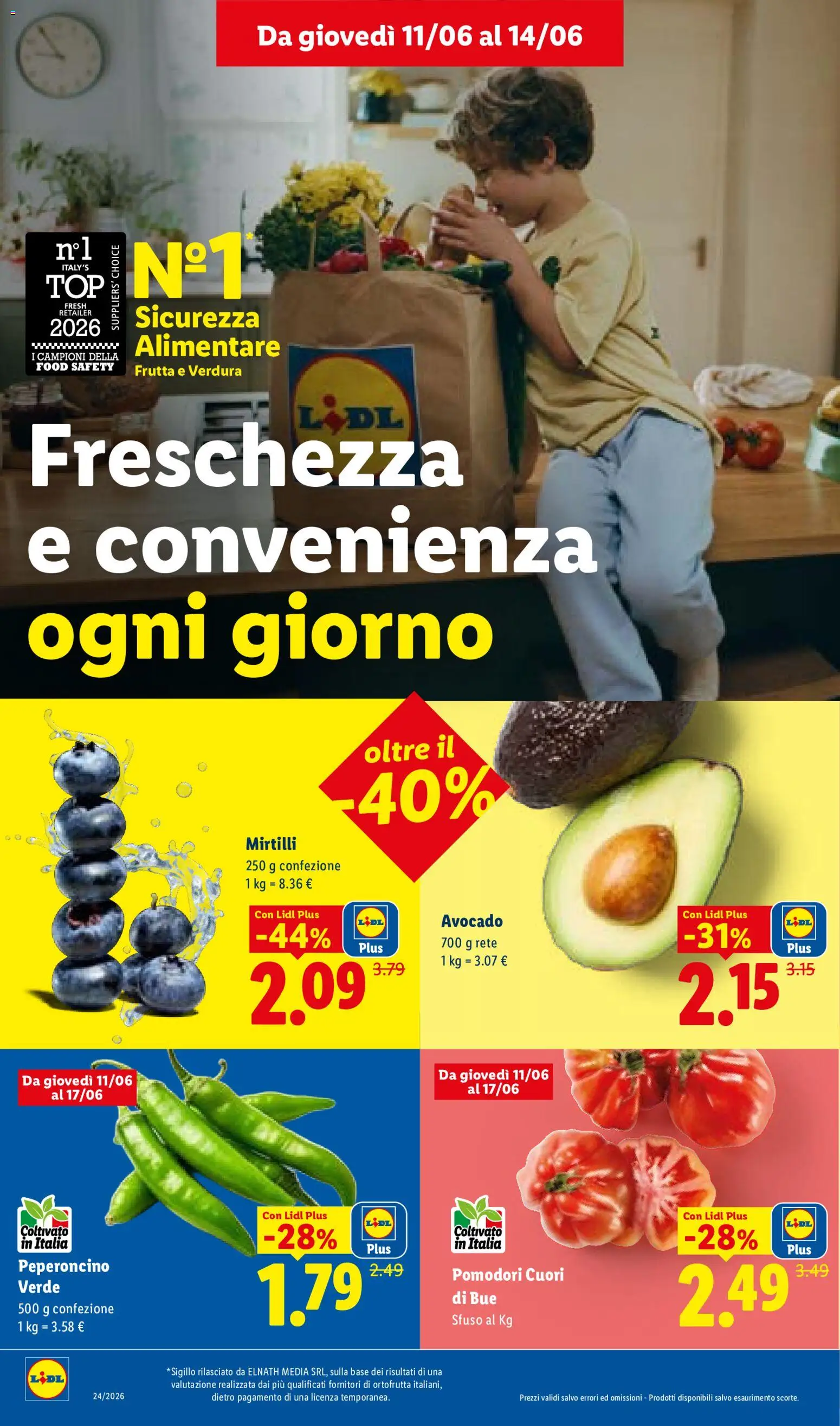 Volantino Lidl del 11.06.2026 | Pagina: 4 | Prodotti: Avocado, Frutta, Pomodori, Mirtilli