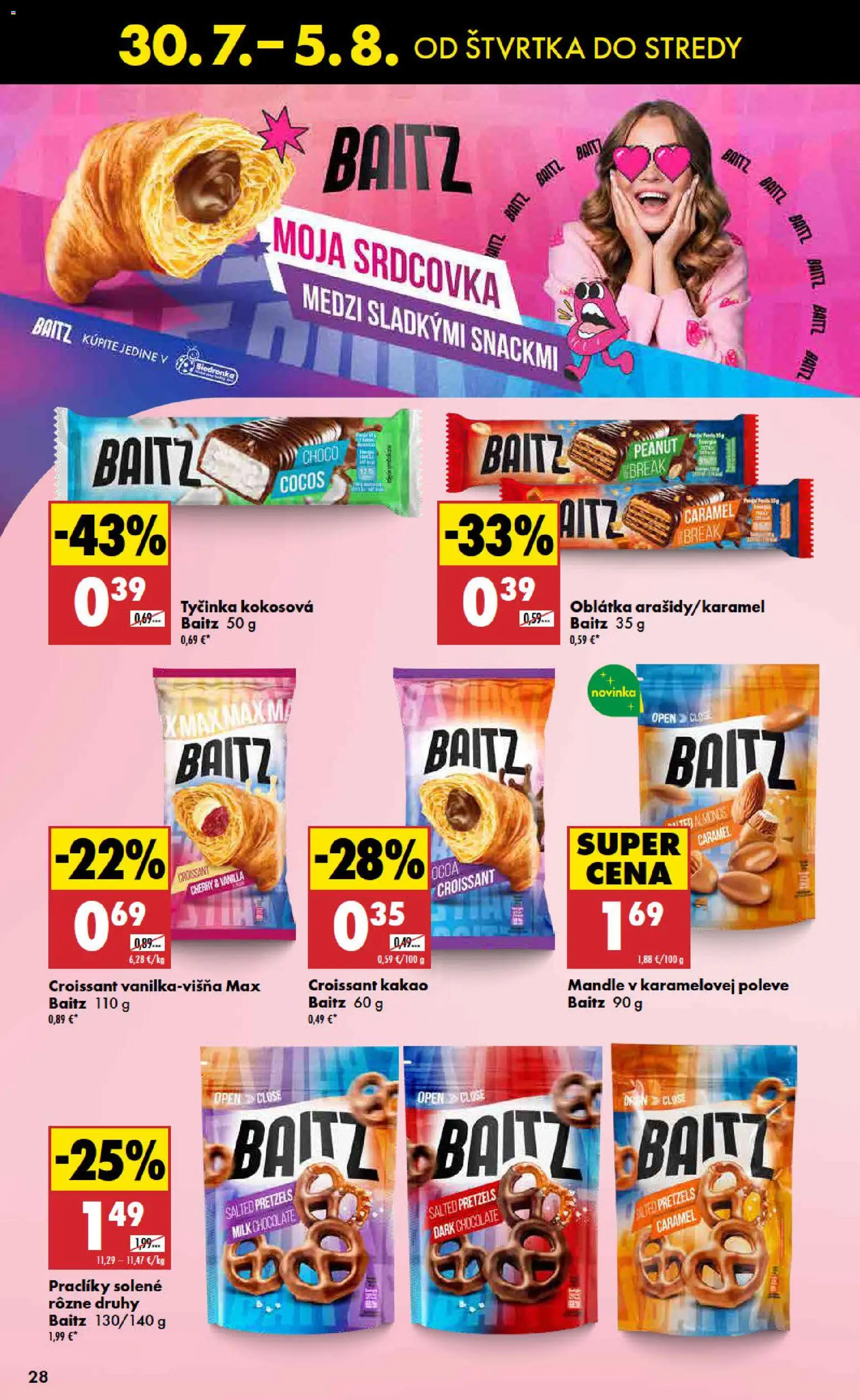 Nové Biedronka akcie – leták je platný od 30.07.2026 | Strana: 28 | Produkty: Croissant, Mandle, Kakao
