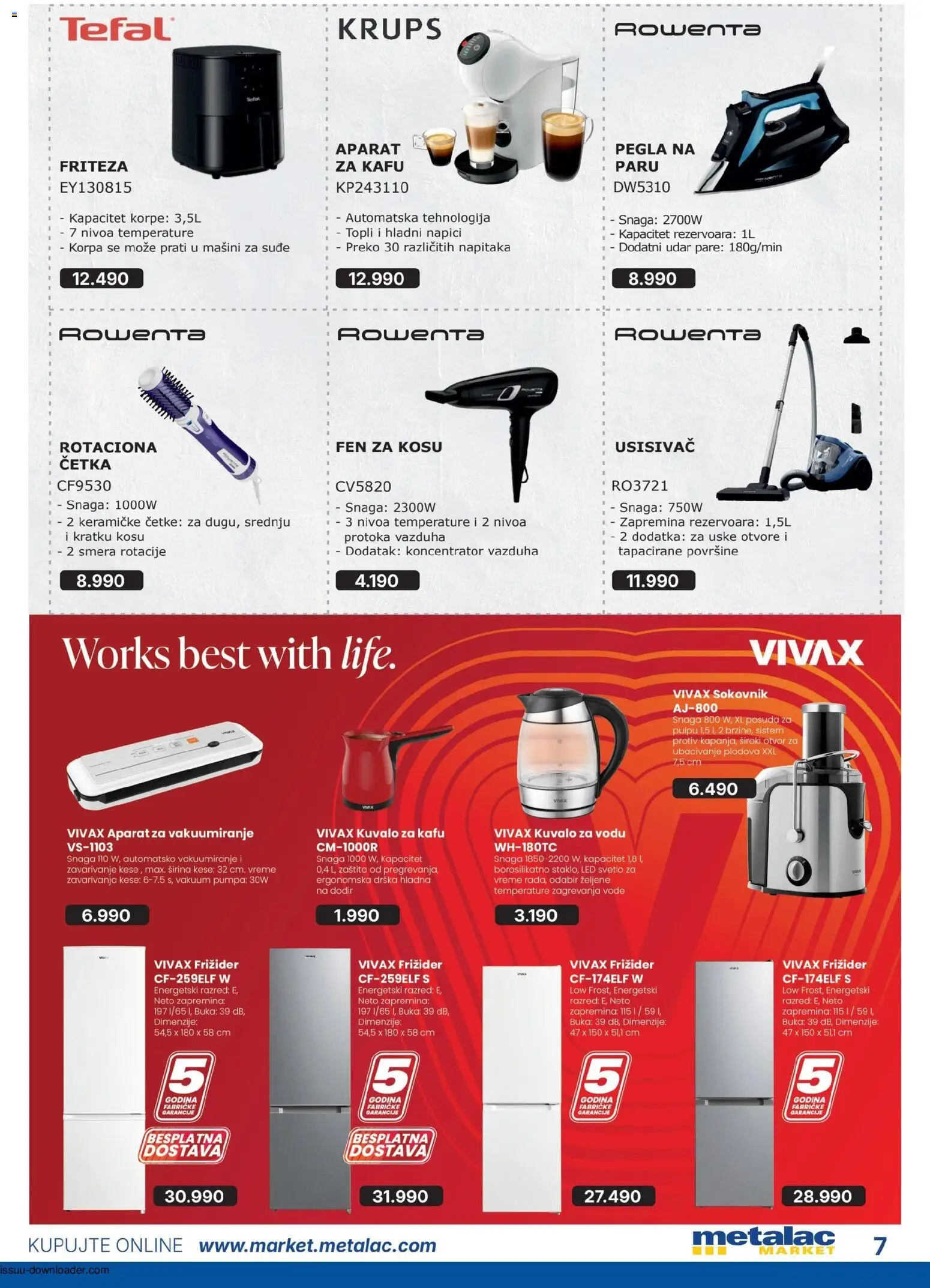 Metalac Market katalog - važi od 01.06.2026 | Strana: 7 | Proizvode: Usisivač, Pegla, Fen, Friteza