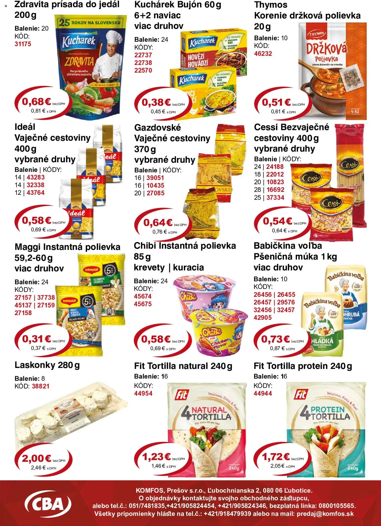 Nové CBA Komfos akcie – leták je platný od 17.07.2026 | Strana: 5 | Produkty: Bujón, Tortilla, Cestoviny, Pšeničná múka